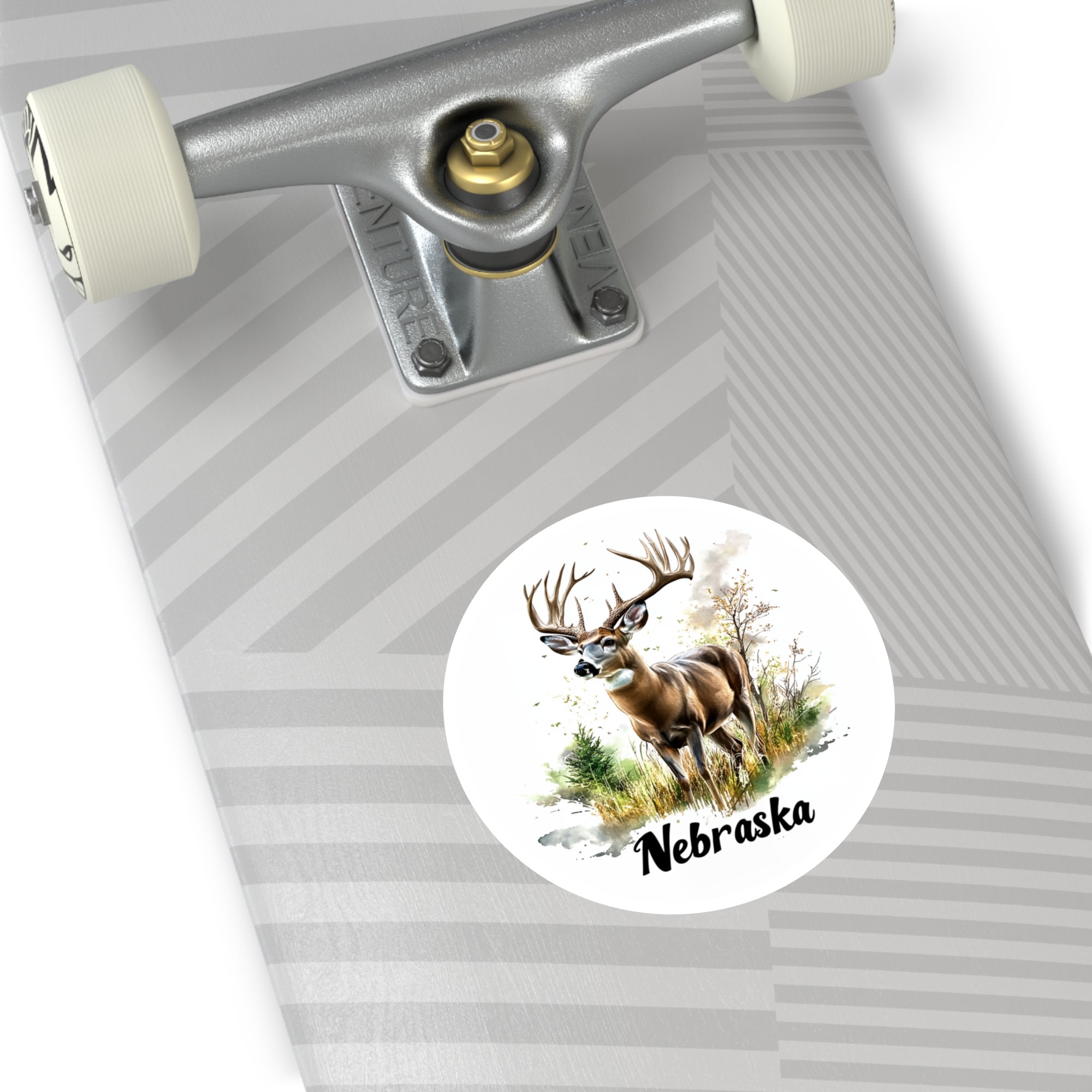 Nebraska Buck Sticker, Forest Wildlife Art, Rustic Nature Design, Outdoor Scene