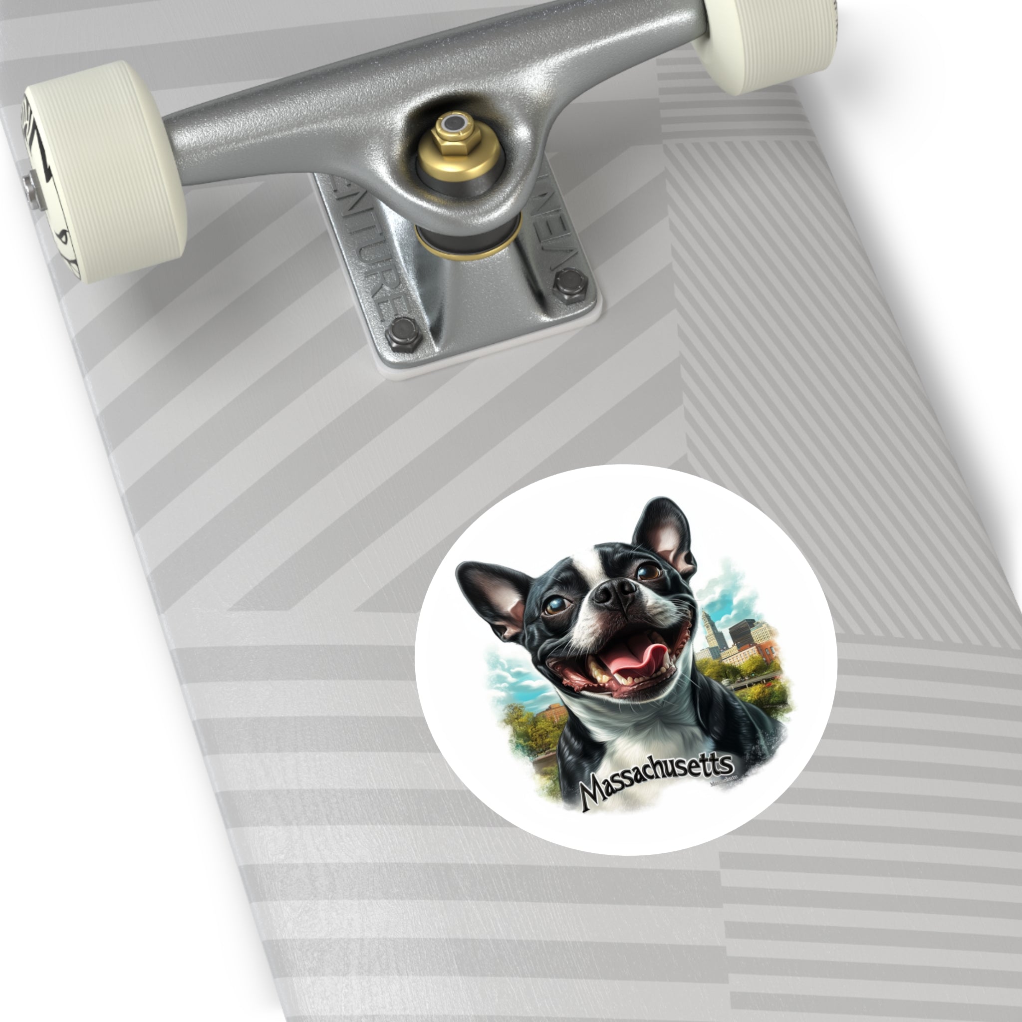 Massachusetts Boston Terrier, Skyline Sticker, State Pride Art, Dog Lover Gift