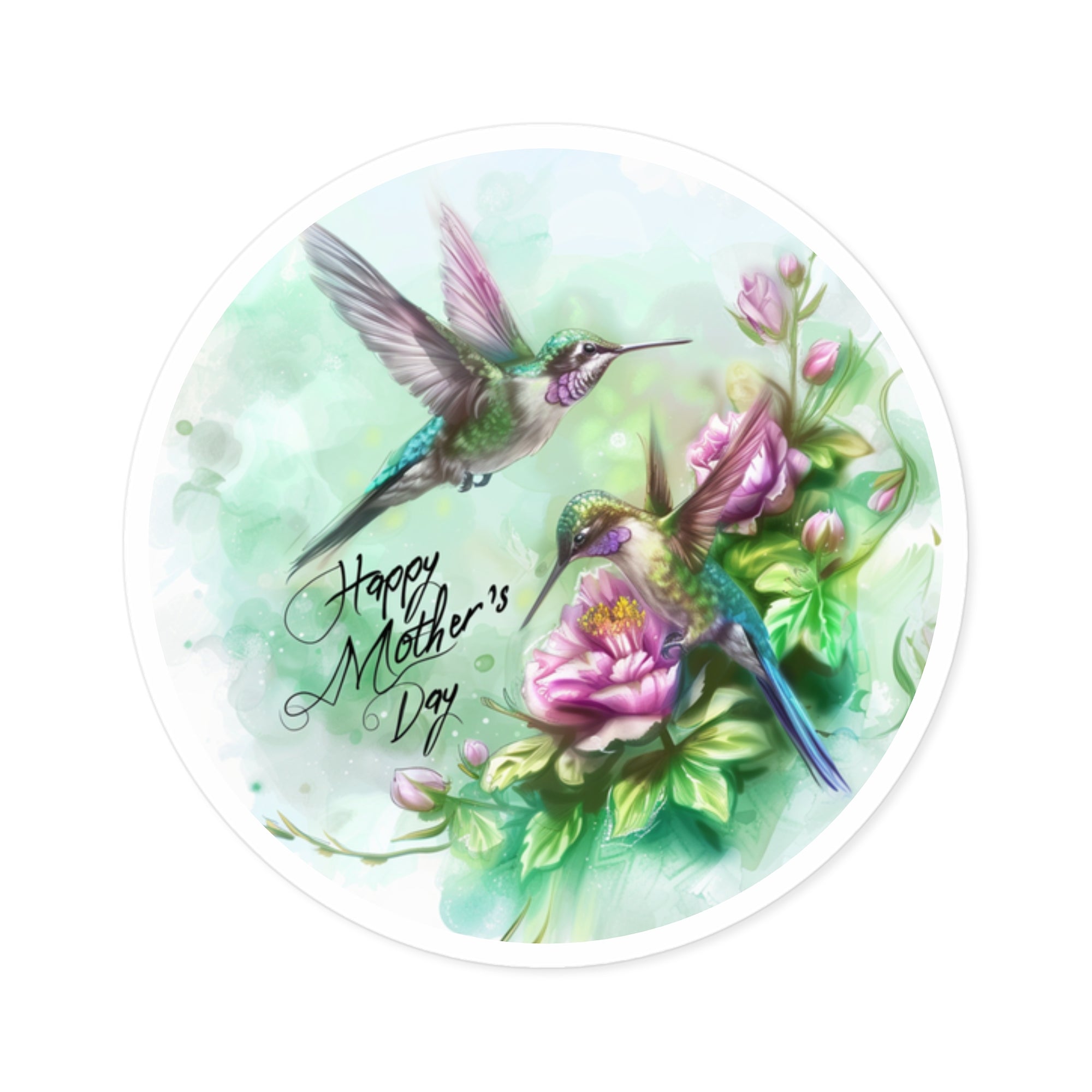 Happy Mother’s Day Sticker, Hummingbird Floral Art, Elegant Design, Nature Gift
