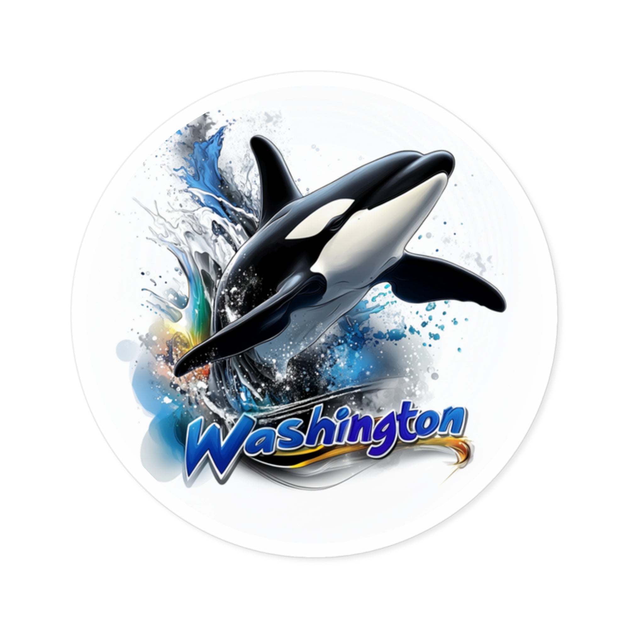 Washington Orca, Ocean Splash Sticker, Laptop or Water Bottle, State Wildlife