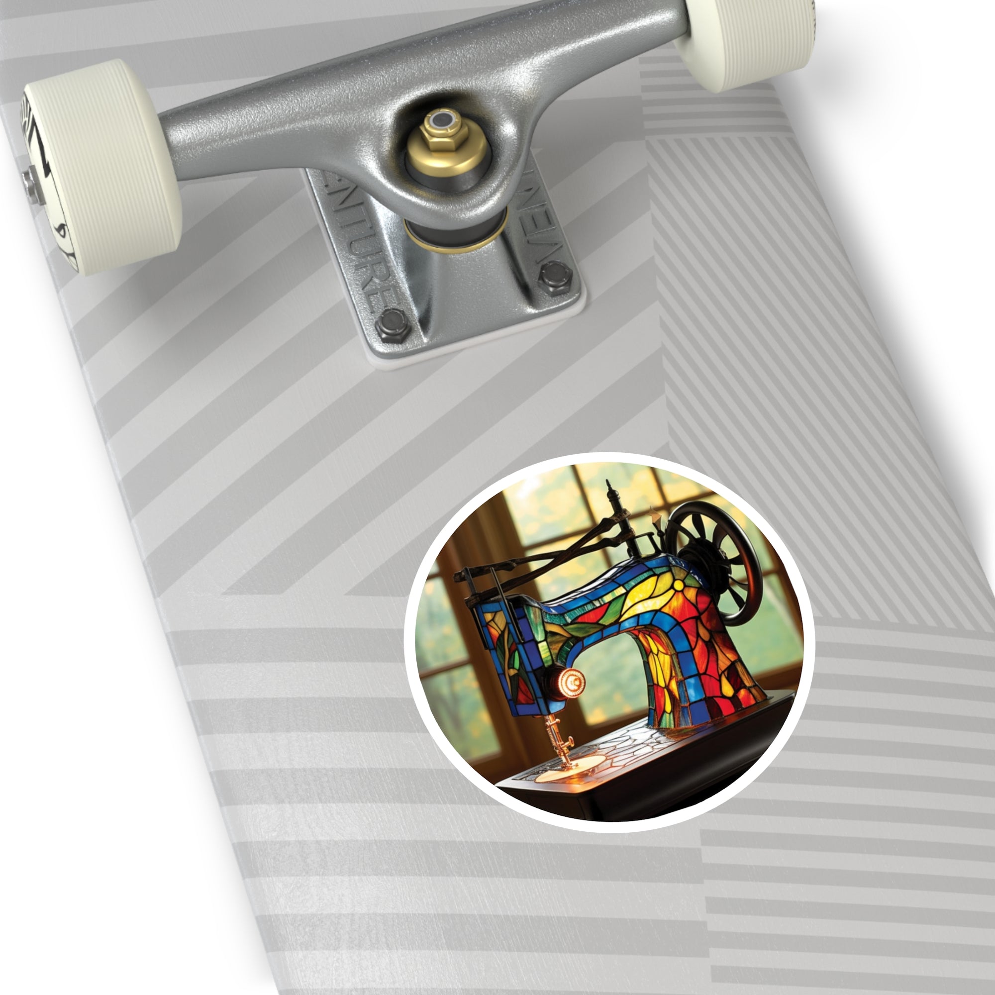 Stained Glass Sewing Machine Sticker, Crafting Design, Vintage Art, Colorful Details