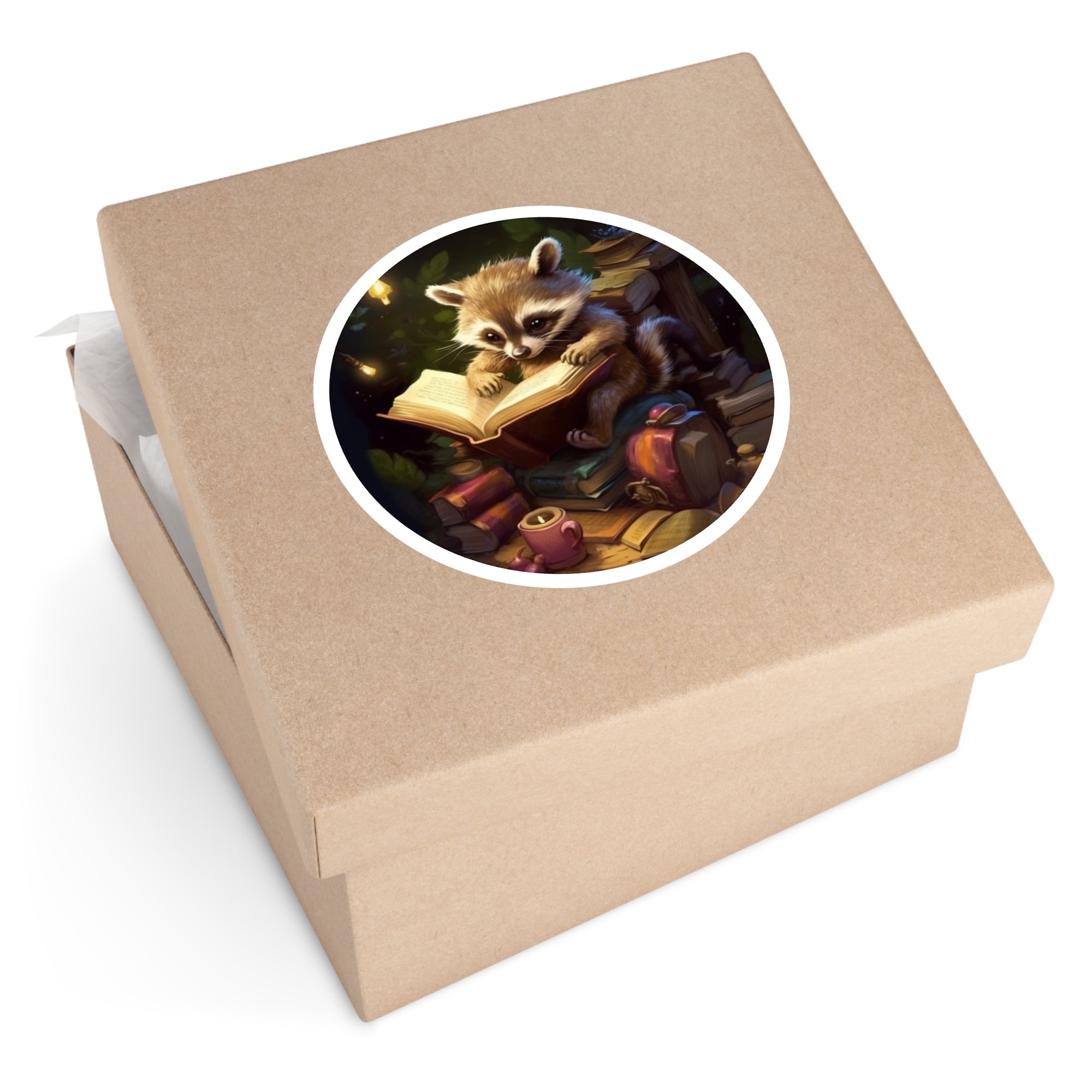 Bookish Raccoon, Cozy Forest Sticker, Reading Art, Whimsical Design