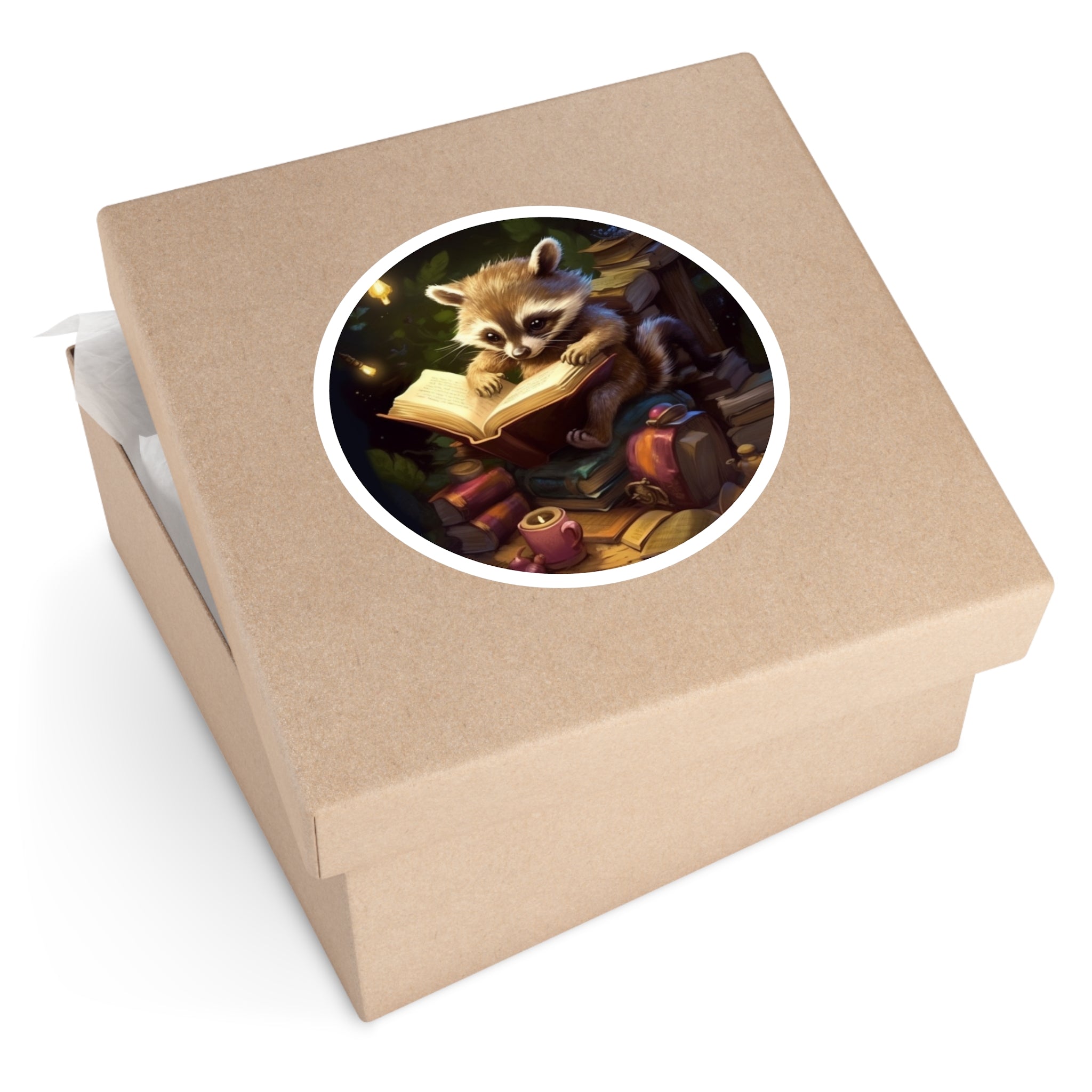 Bookish Raccoon, Cozy Forest Sticker, Reading Art, Whimsical Design