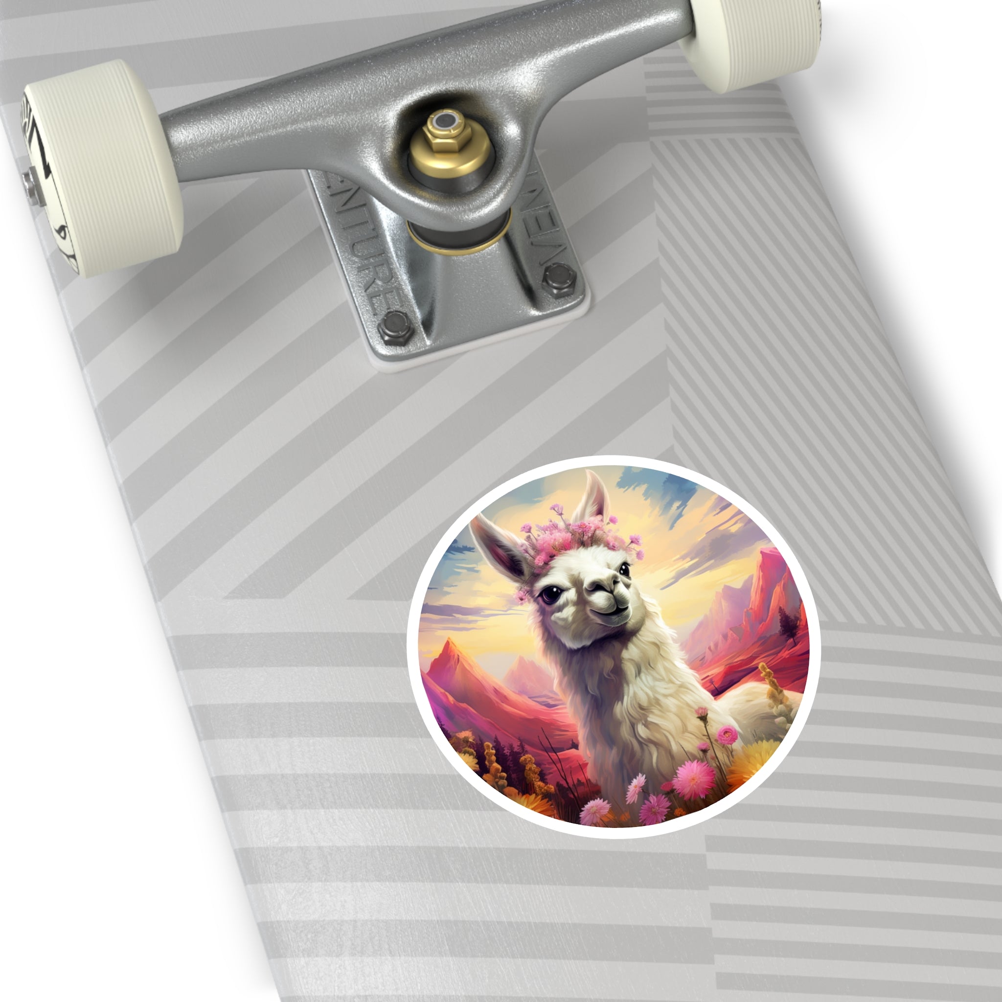 Colorful Llama Sticker, Mountain Scene Art, Whimsical Animal Design, Cheerful Aesthetic