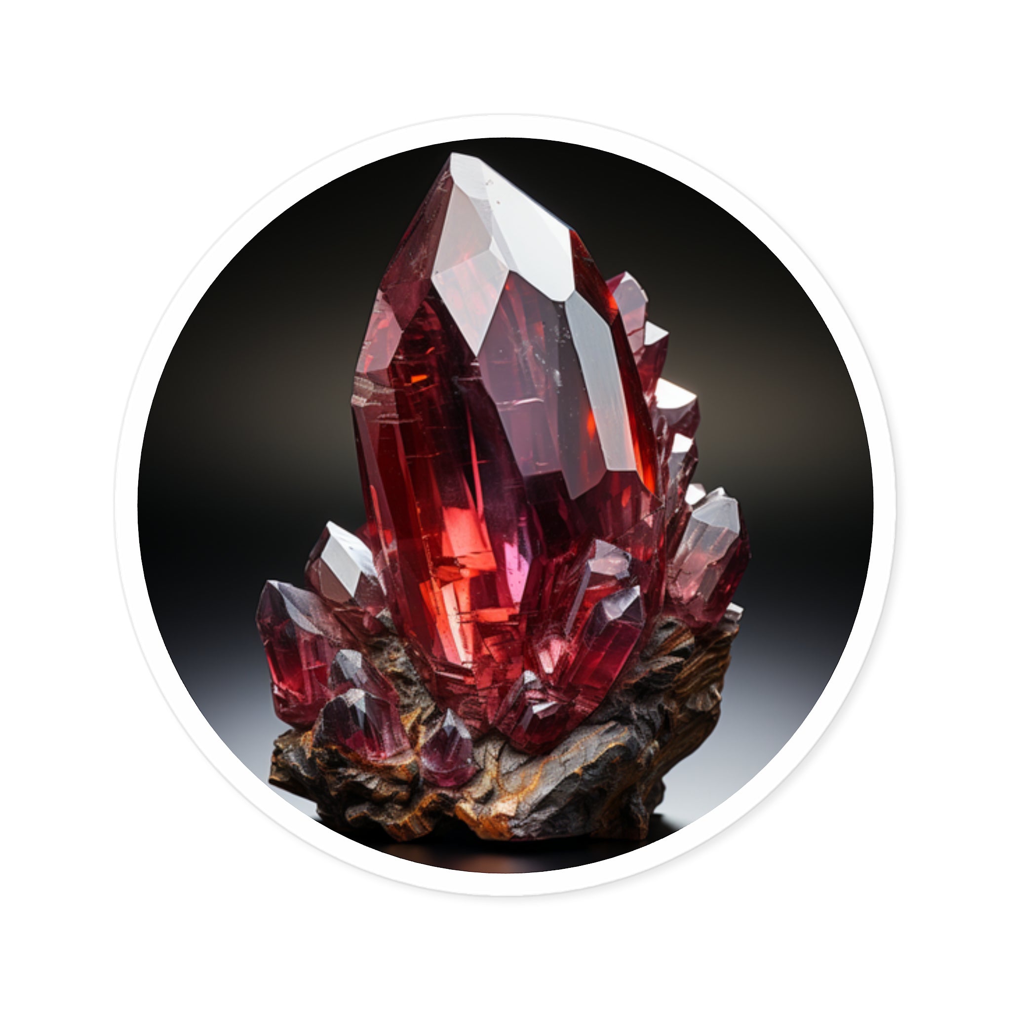 Garnet Crystal, Realistic Gemstone Sticker, Deep Red Art, Bold Design Gift