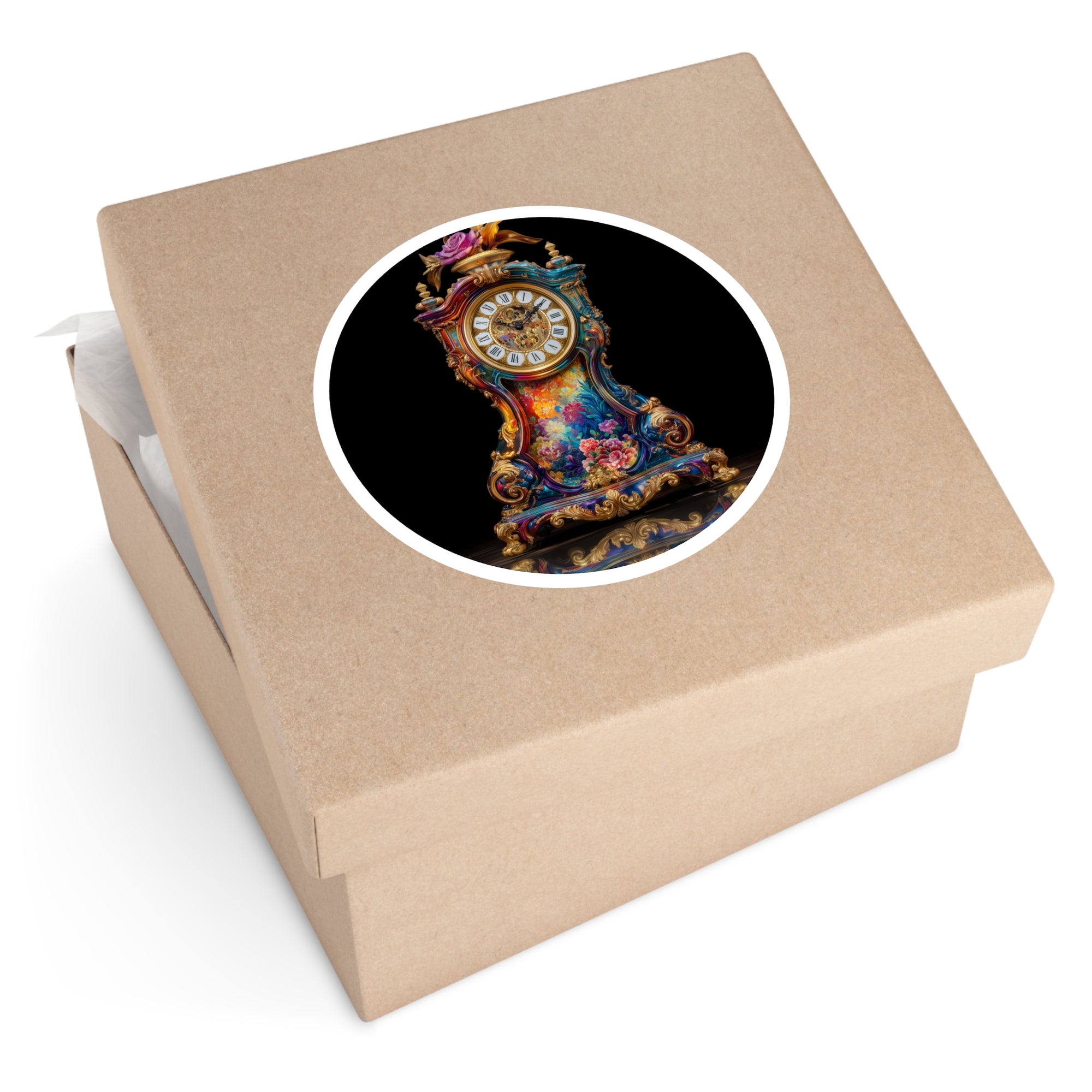 Colorful Grandfather Clock, Vintage Fantasy Sticker, Laptop Decal, Artistic Home Gift
