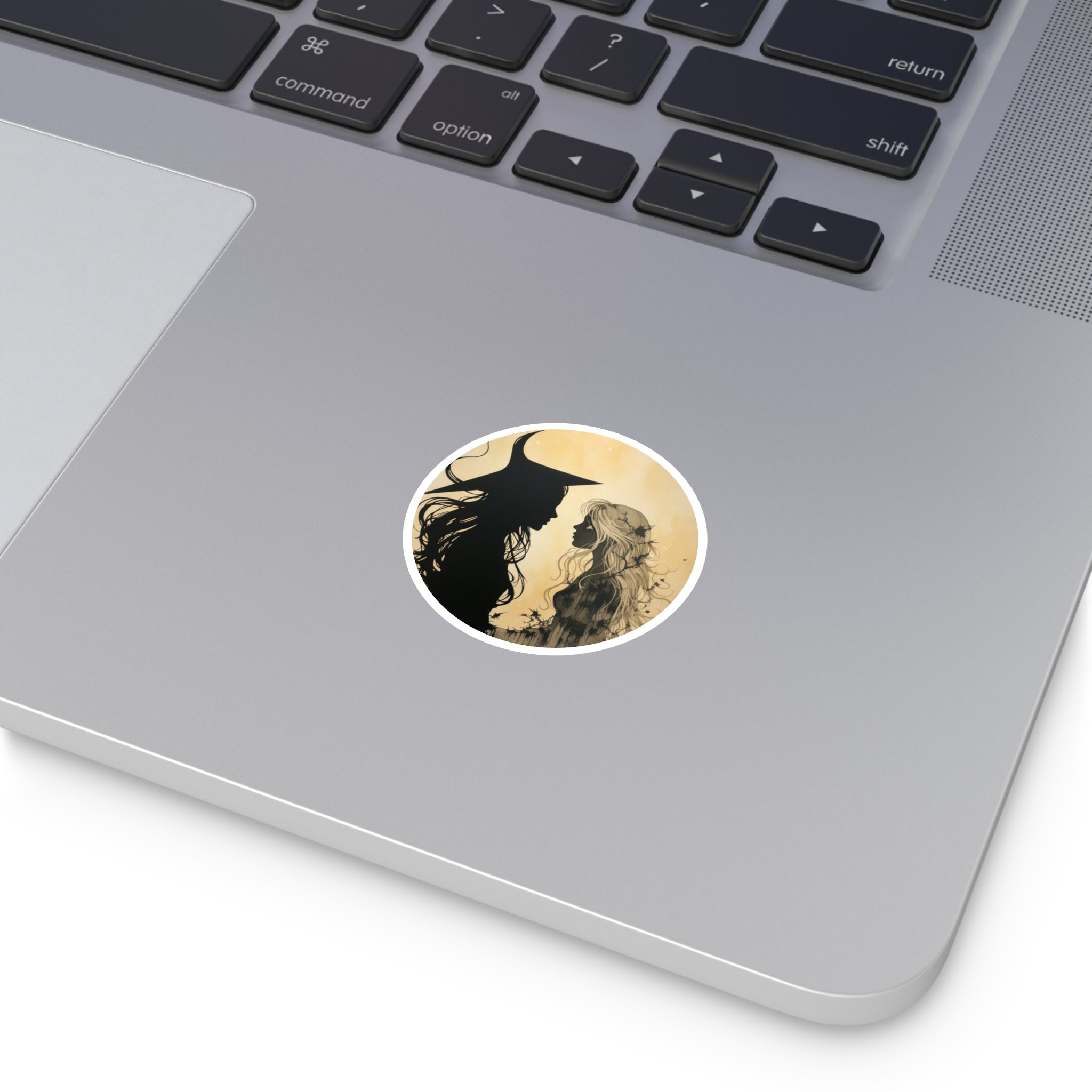Witch and Spirit Sticker, Dual Silhouette Design, Halloween Moon Art