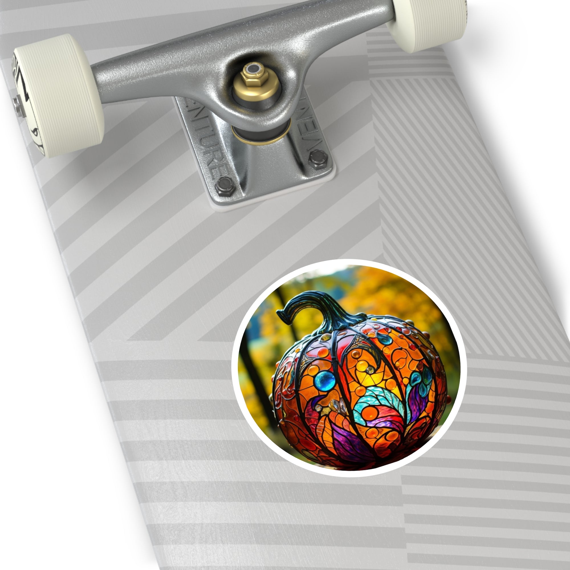 Stained Glass Pumpkin Sticker, Fall Decor Design, Artistic Pattern, Vibrant Colors
