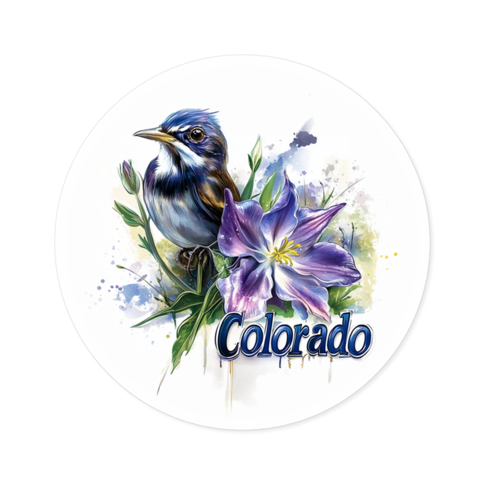 Colorado Lark Bunting Sticker, State Bird and Flower Art, Nature Design, Floral Accent