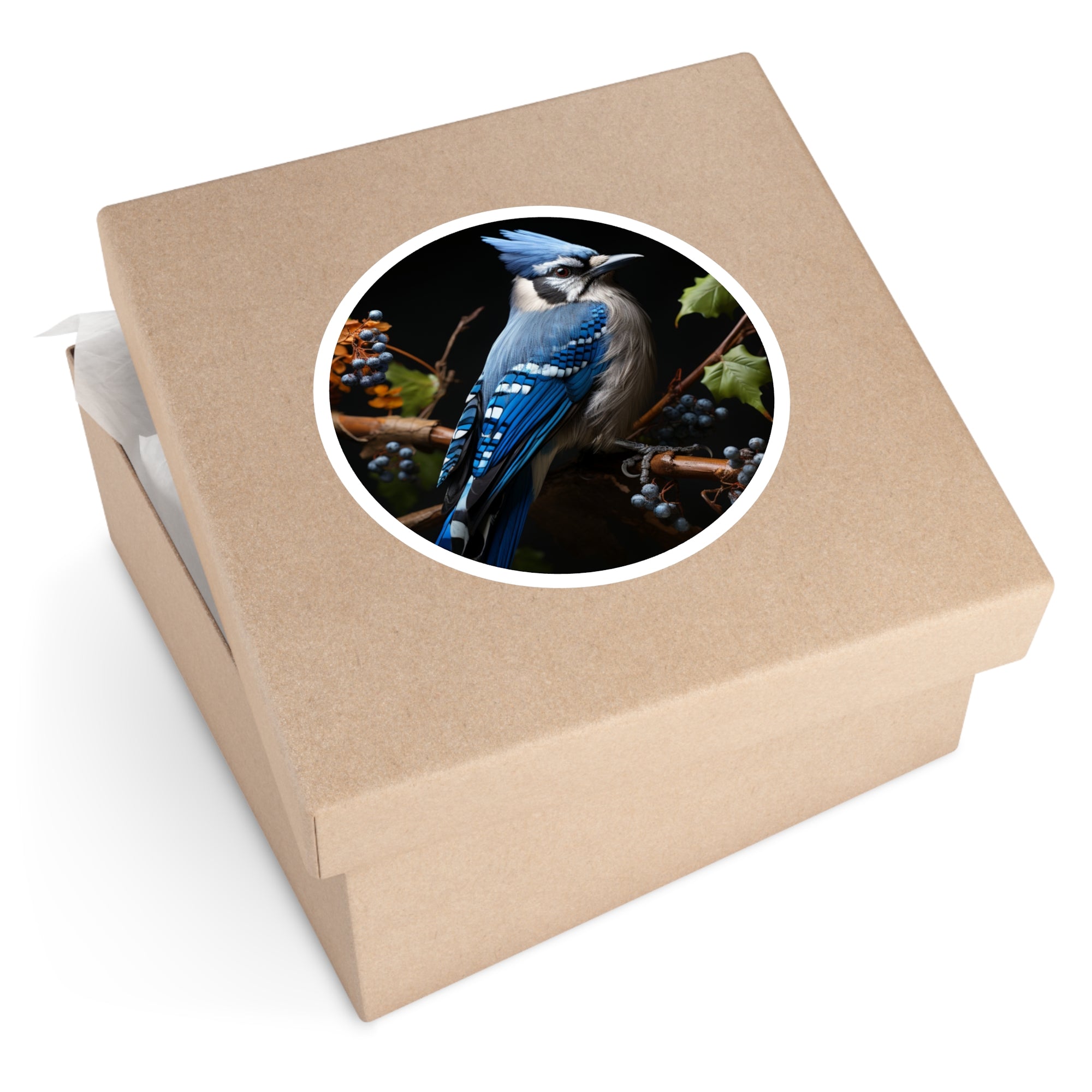Blue Jay on Berry Branch Sticker, Detailed Realistic Art, Wildlife Theme, Gift for Bird Fans