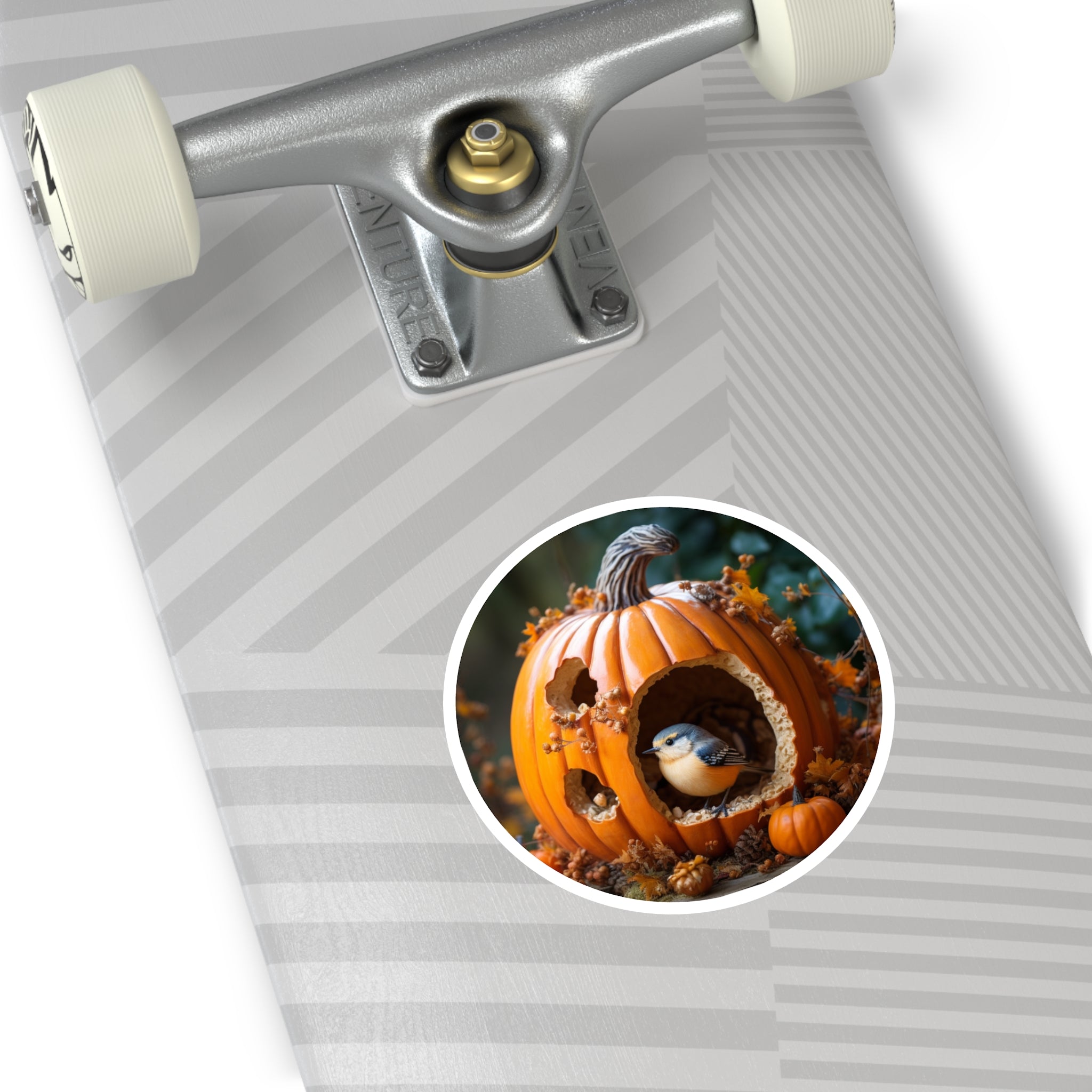 Bird in Pumpkin, Autumn Art Sticker, Laptop Decal, Fall Home Gift