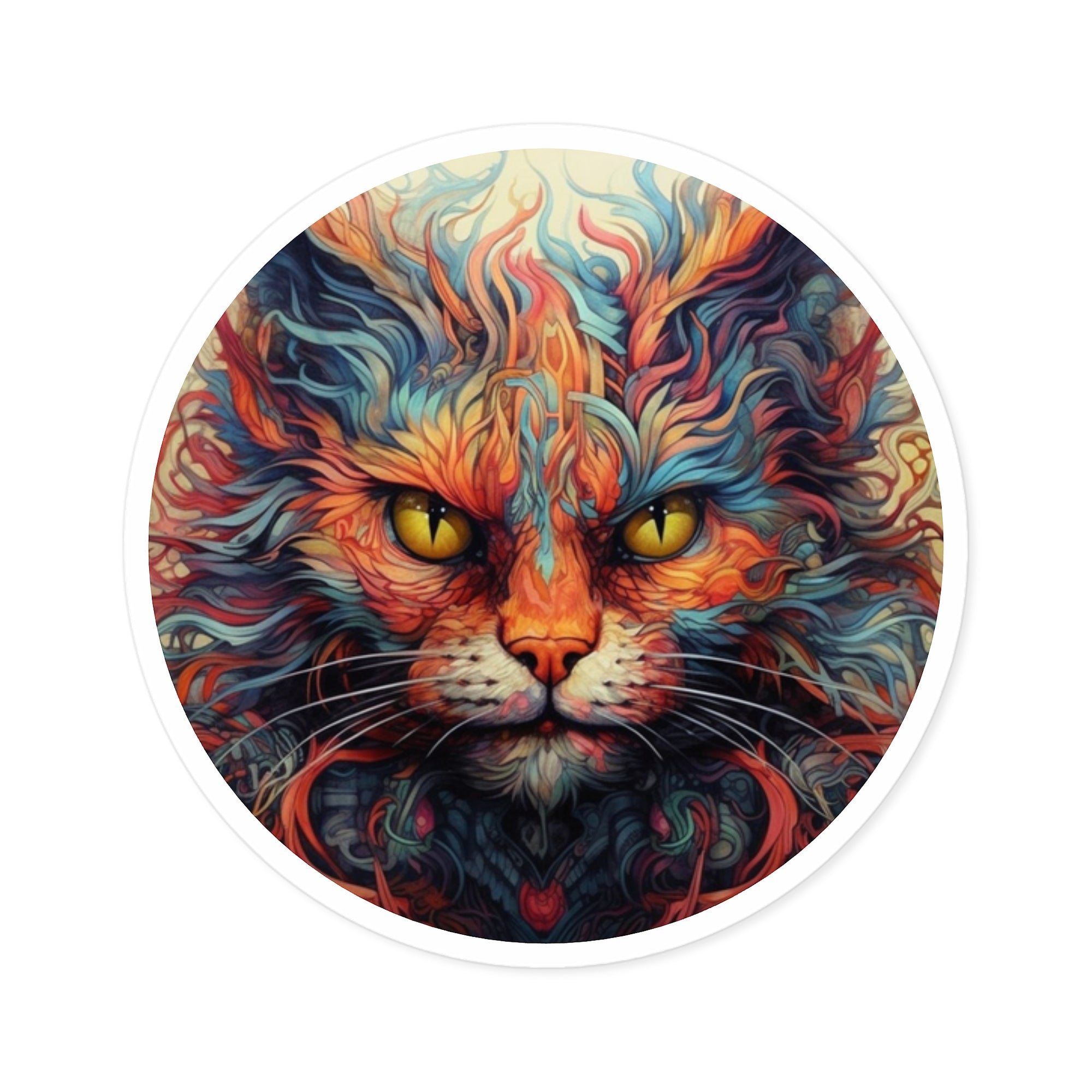 Colorful Cat Sticker, Trippy Feline Art, Psychedelic Design, Vibrant Gift