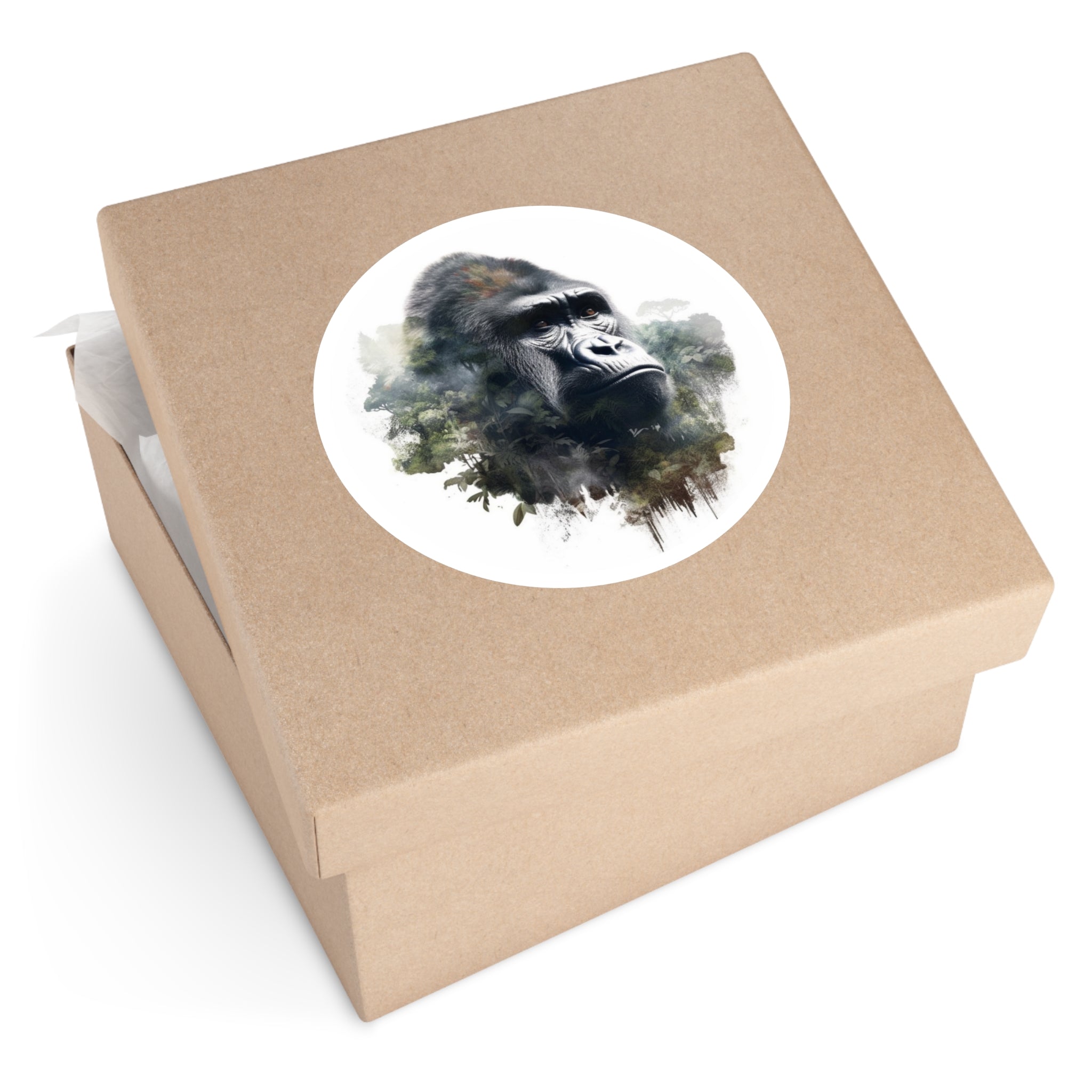Gorilla Forest Sticker, Double Exposure Art, Wildlife Design, Nature Lover Gift