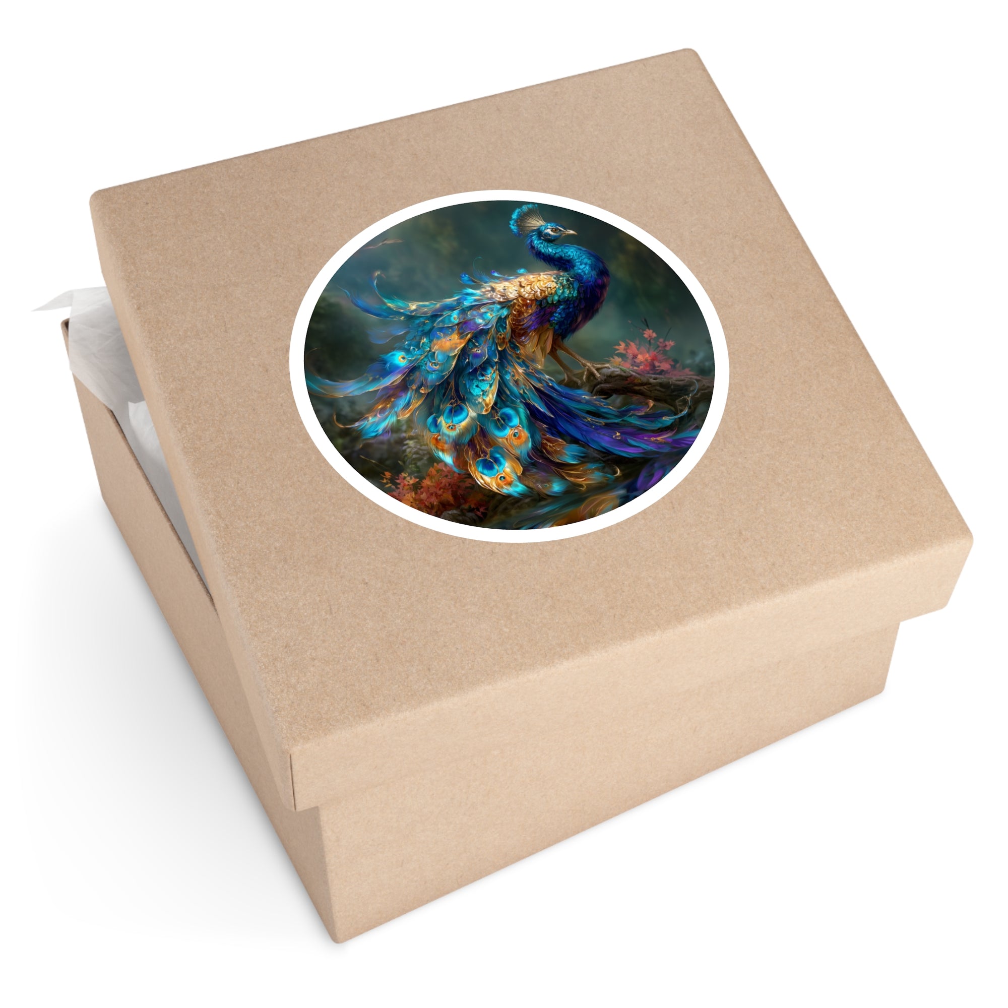 Majestic Blue Peacock, Elegant Vinyl Sticker, Laptop or Bottle Decor, Artistic Bird Design