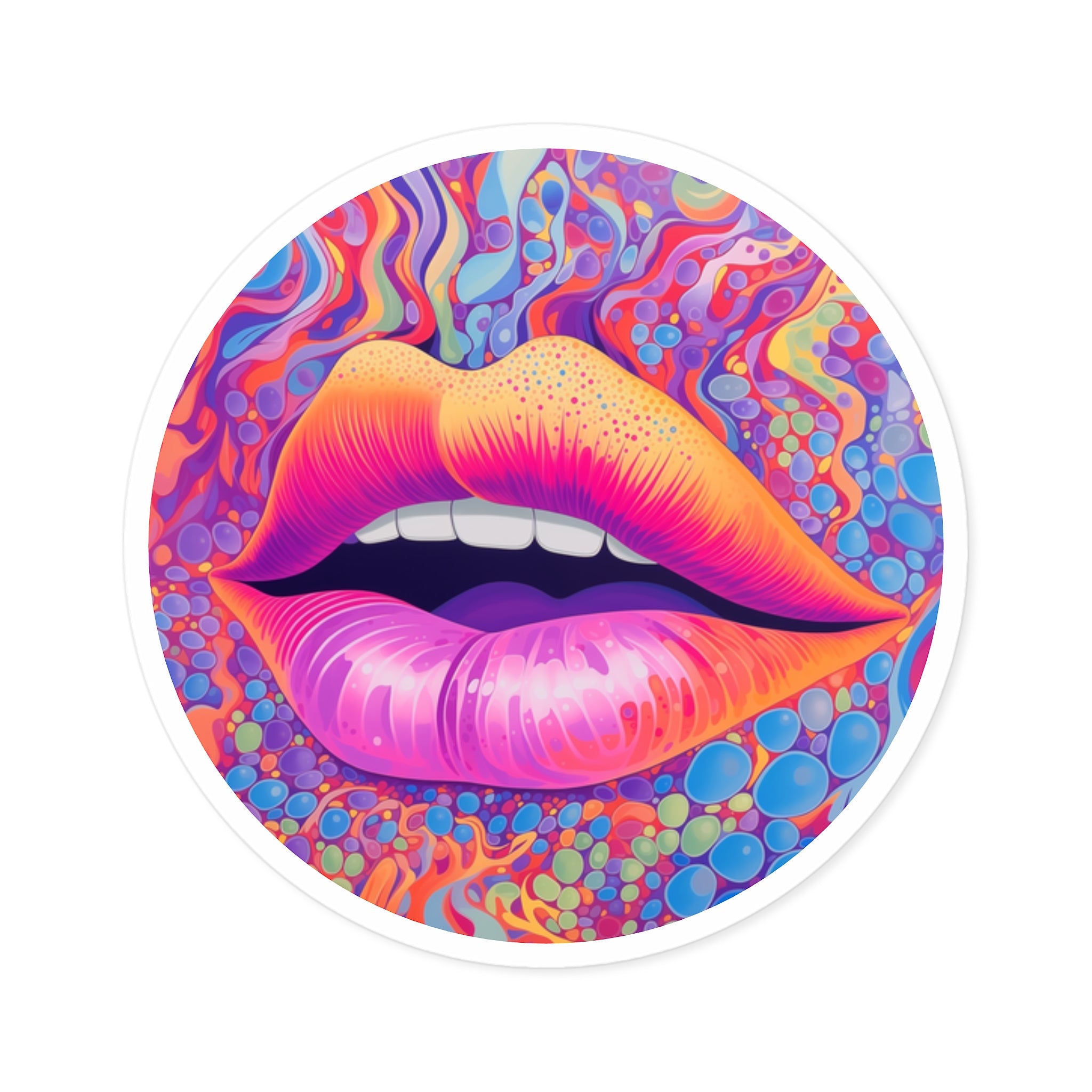 Psychedelic Lips Sticker, Trippy Pop Art Design, Color Explosion, Retro Vibe