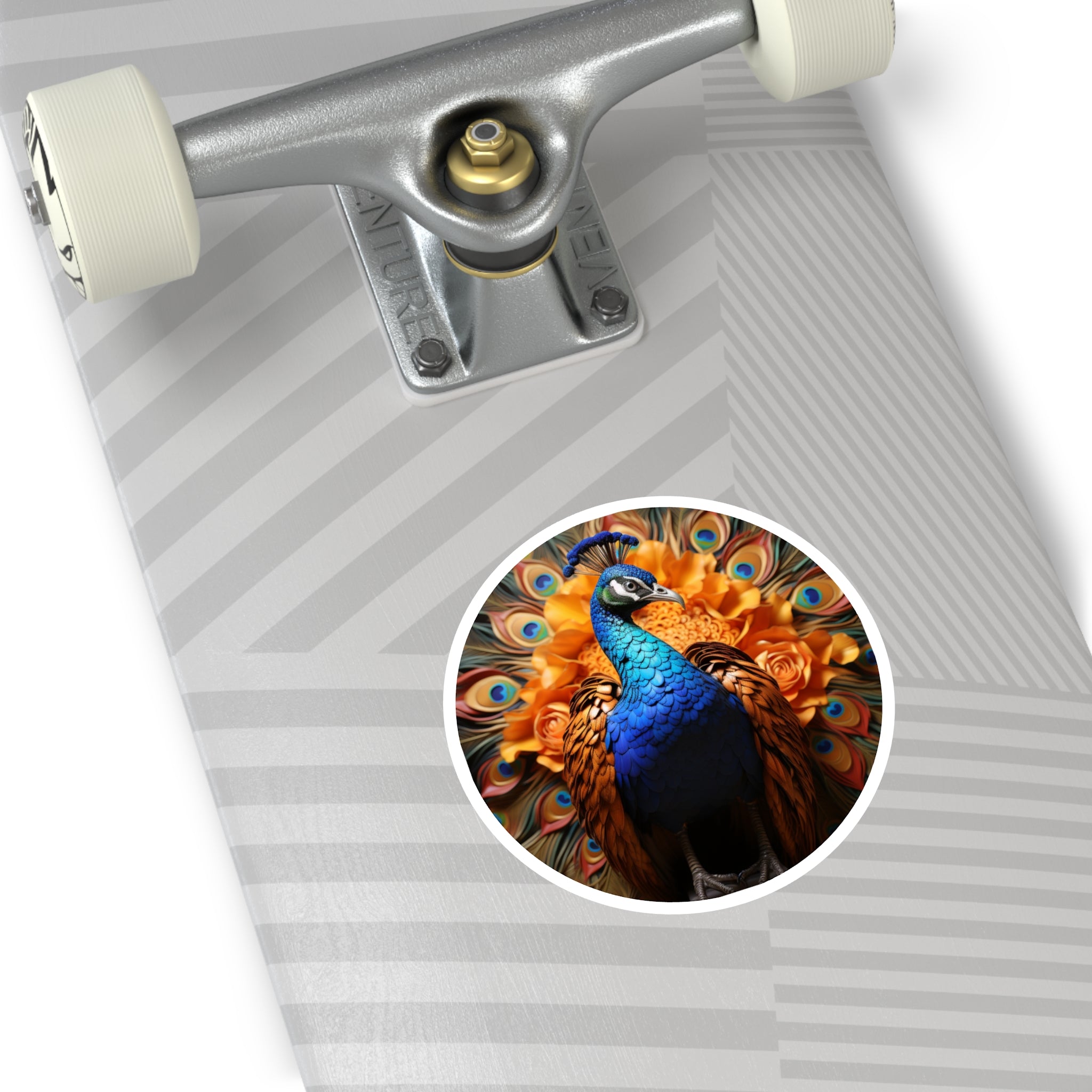 Peacock with Floral Fan Sticker, Realistic Bird Art, Luxurious Design, Nature Collector