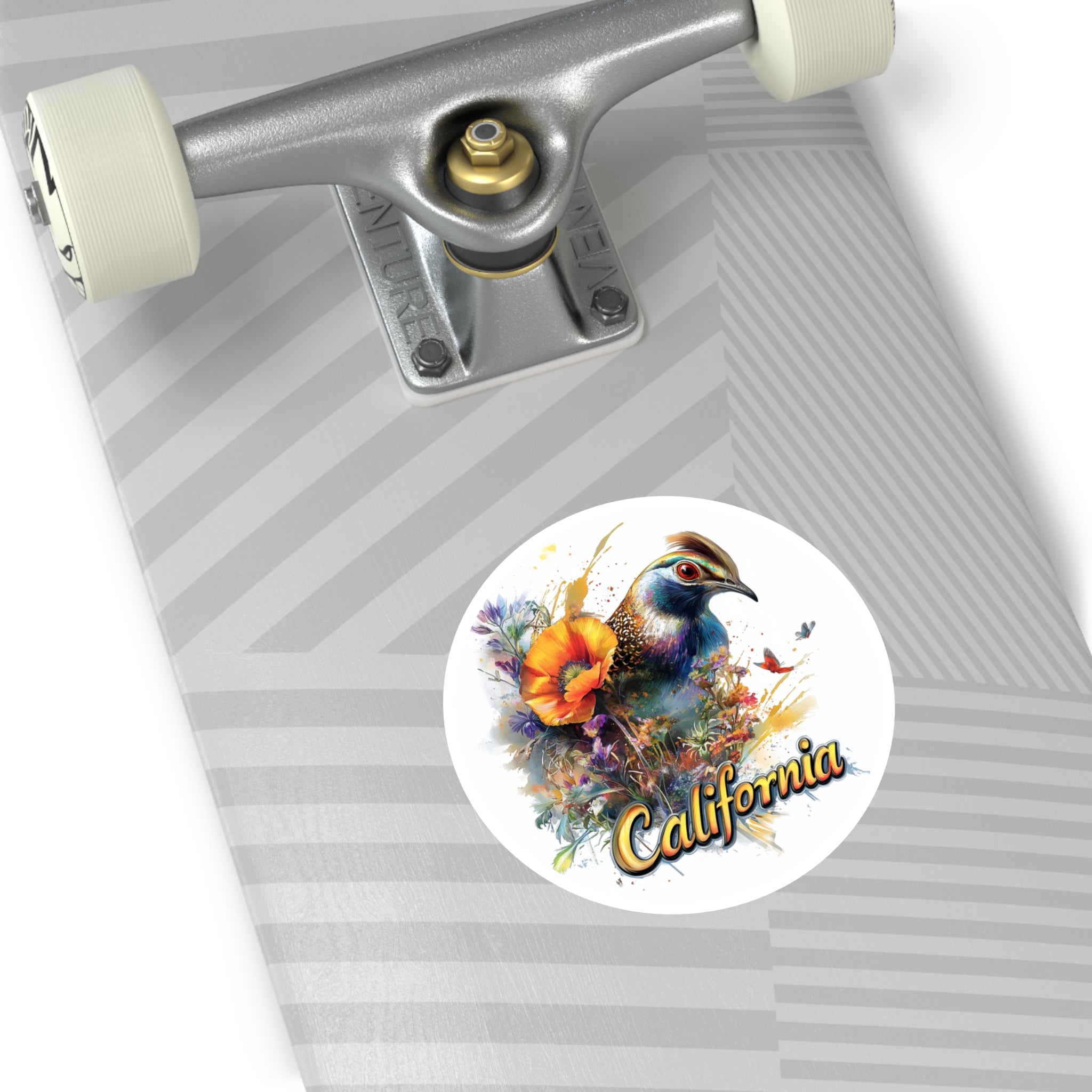 California Quail, Poppy Flower Sticker, State Bird Art, Vibrant Nature Design