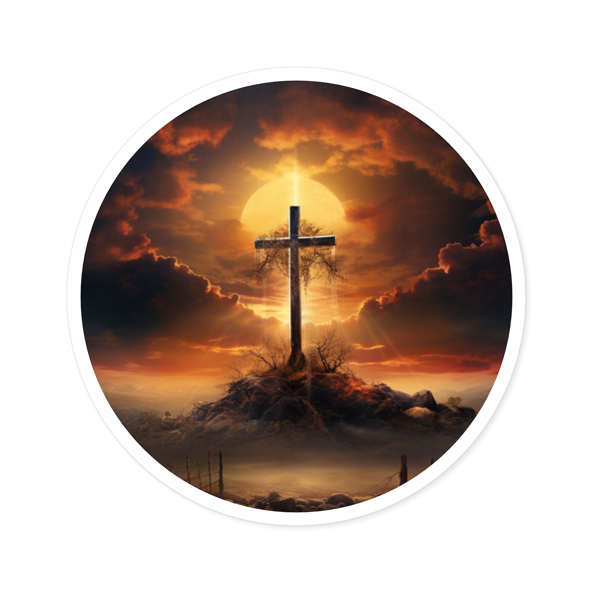 Cross at Sunset, Inspirational Art Sticker, Journal Decor, Encouraging Gift