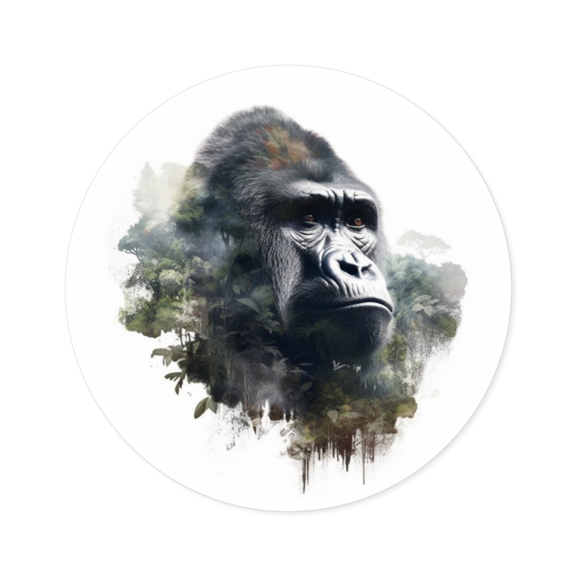 Gorilla Forest Sticker, Double Exposure Art, Wildlife Design, Nature Lover Gift