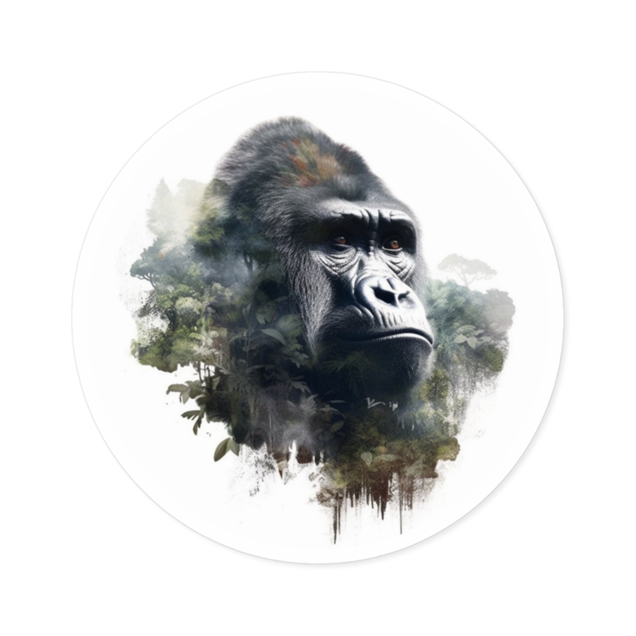 Gorilla Forest Sticker, Double Exposure Art, Wildlife Design, Nature Lover Gift