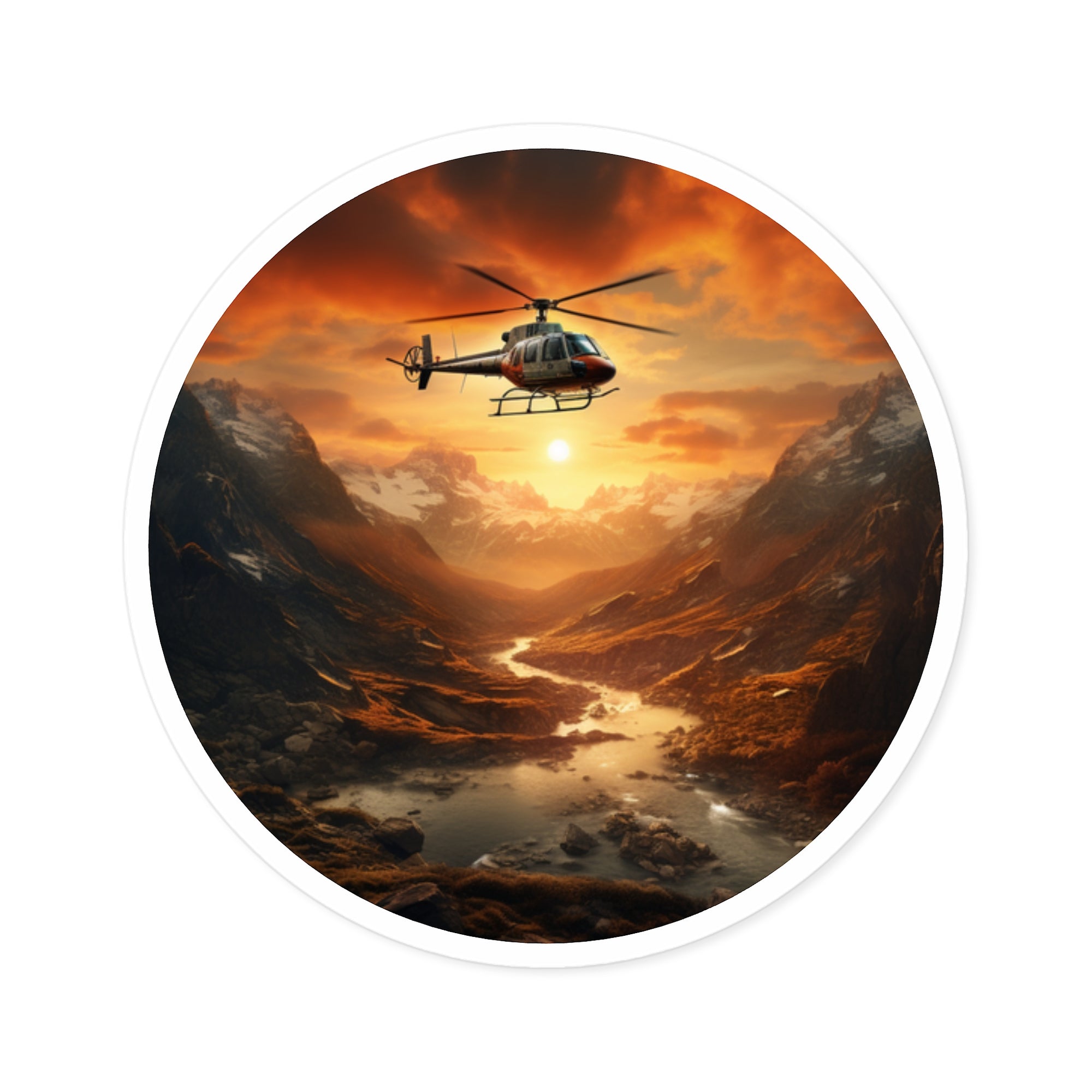 Helicopter Scenic View, Adventure Art Sticker, Travel Decor, Unique Gift