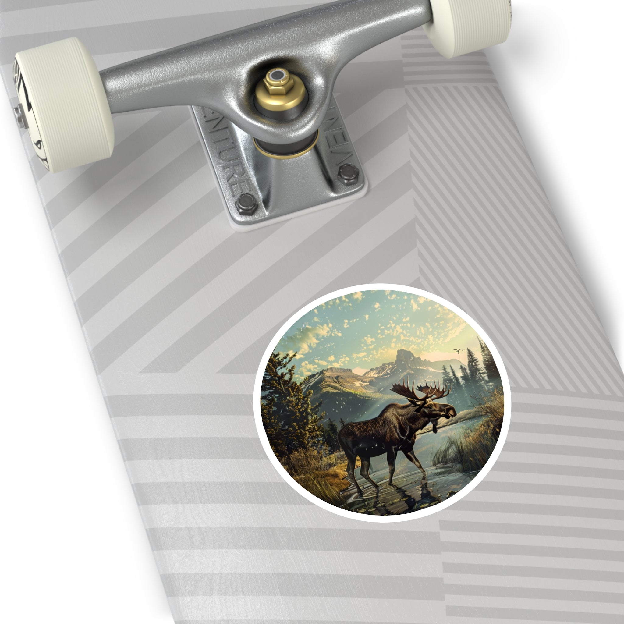 Moose in the Wild, Nature Landscape Sticker, Mountain Scene, Wildlife Art