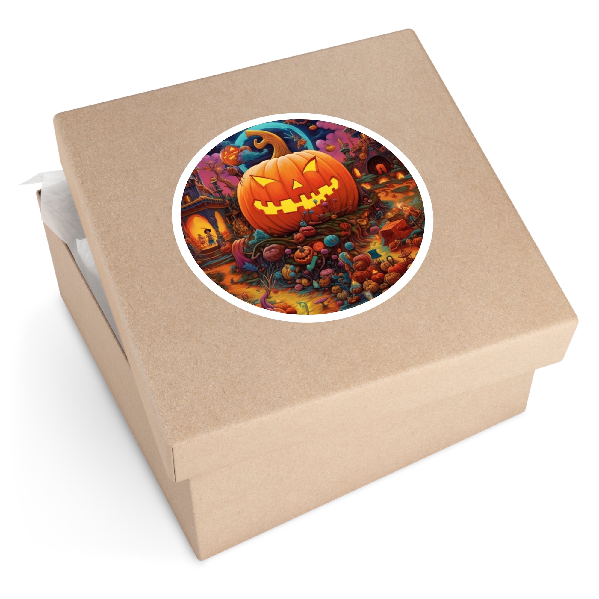 Halloween Town Sticker, Pumpkin Village Design, Spooky Fantasy Art, Autumn Gift