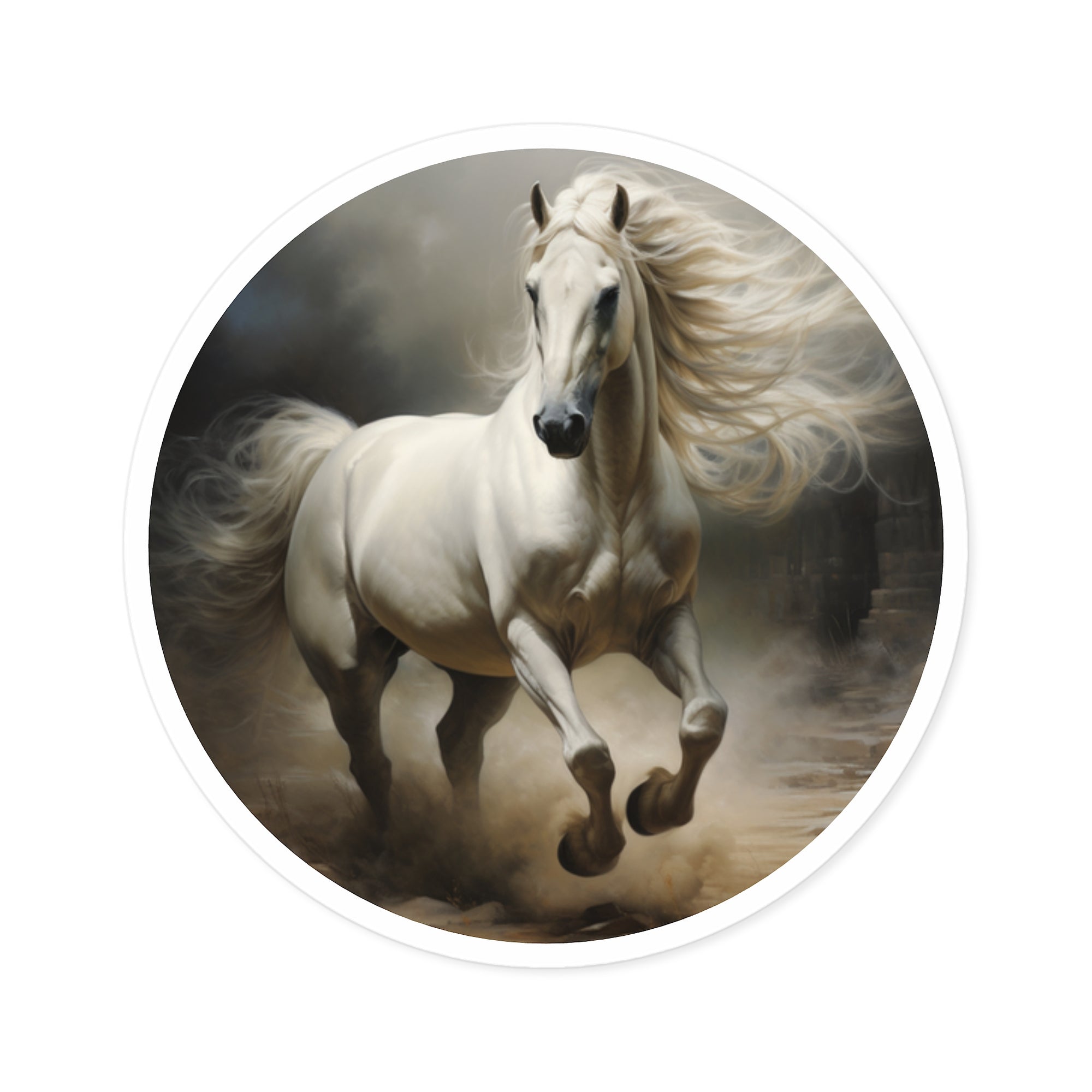 White Horse Running, Realistic Animal Sticker, Elegant Design, Nature Art
