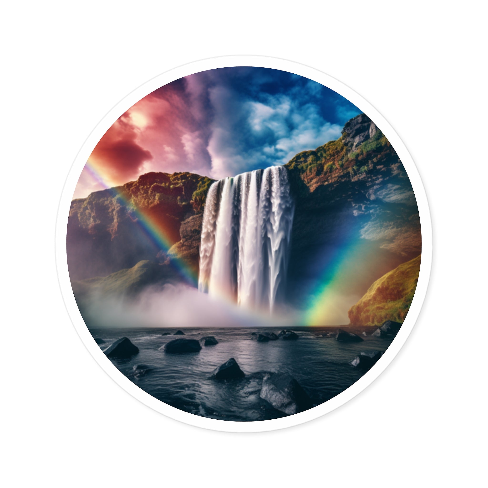 Rainbow Waterfall, Magical Landscape Sticker, Laptop Decal, Nature Fantasy Gift