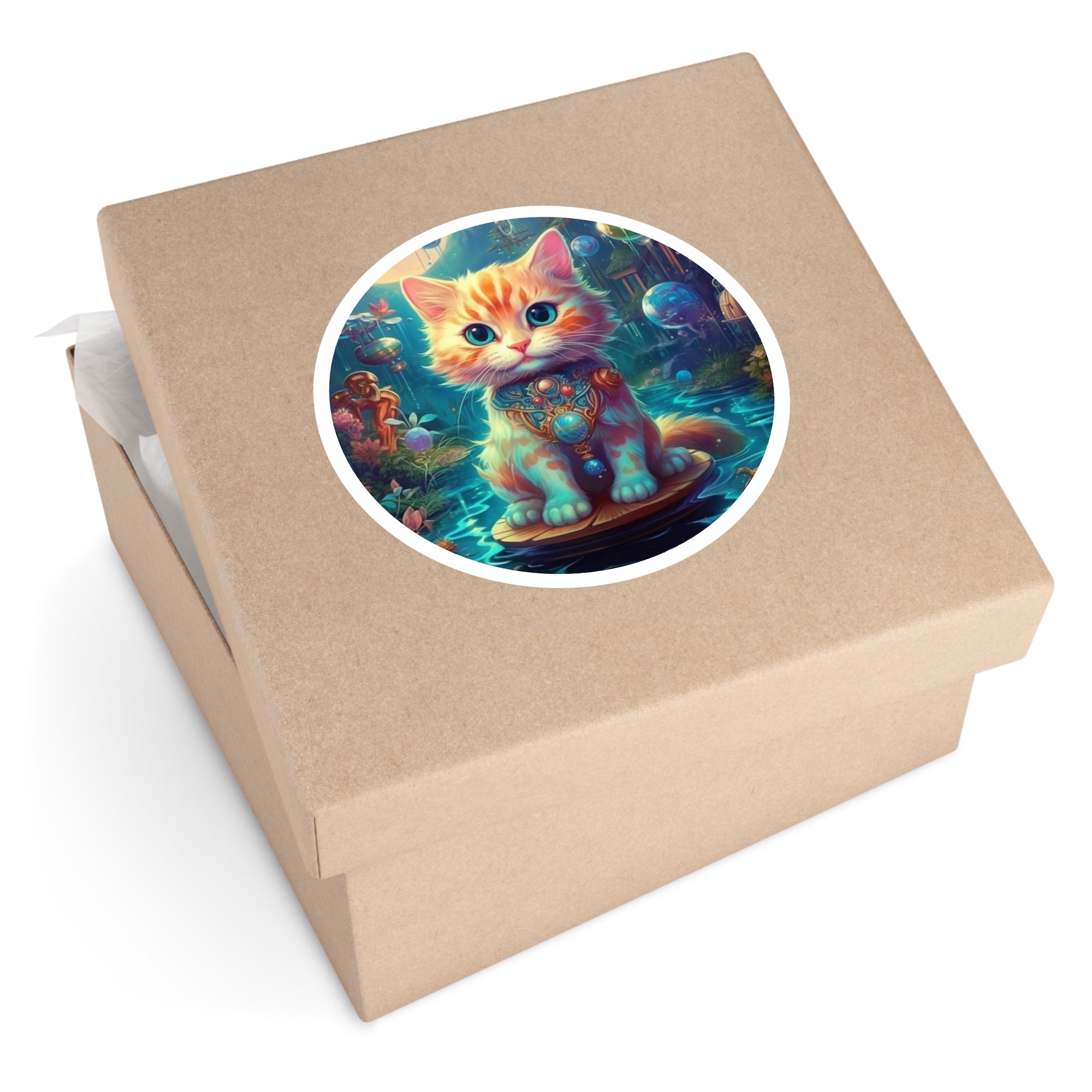 Fantasy River Cat, Cute Art Sticker, Laptop Decoration, Pet Lover Gift