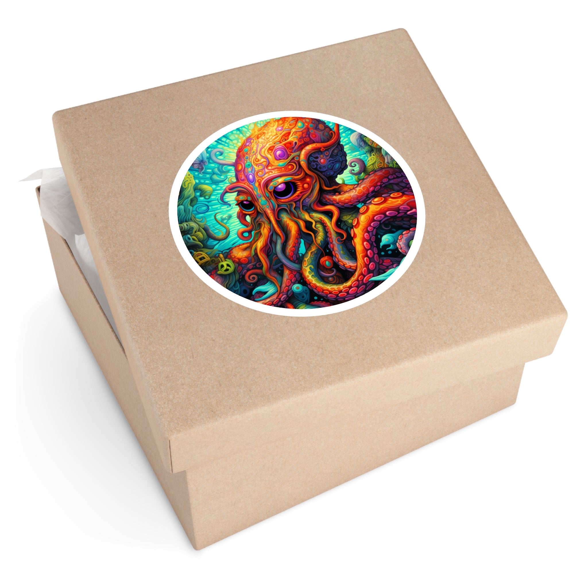 Colorful Octopus, Vibrant Sea Creature Sticker, Ocean Art, Detailed Design