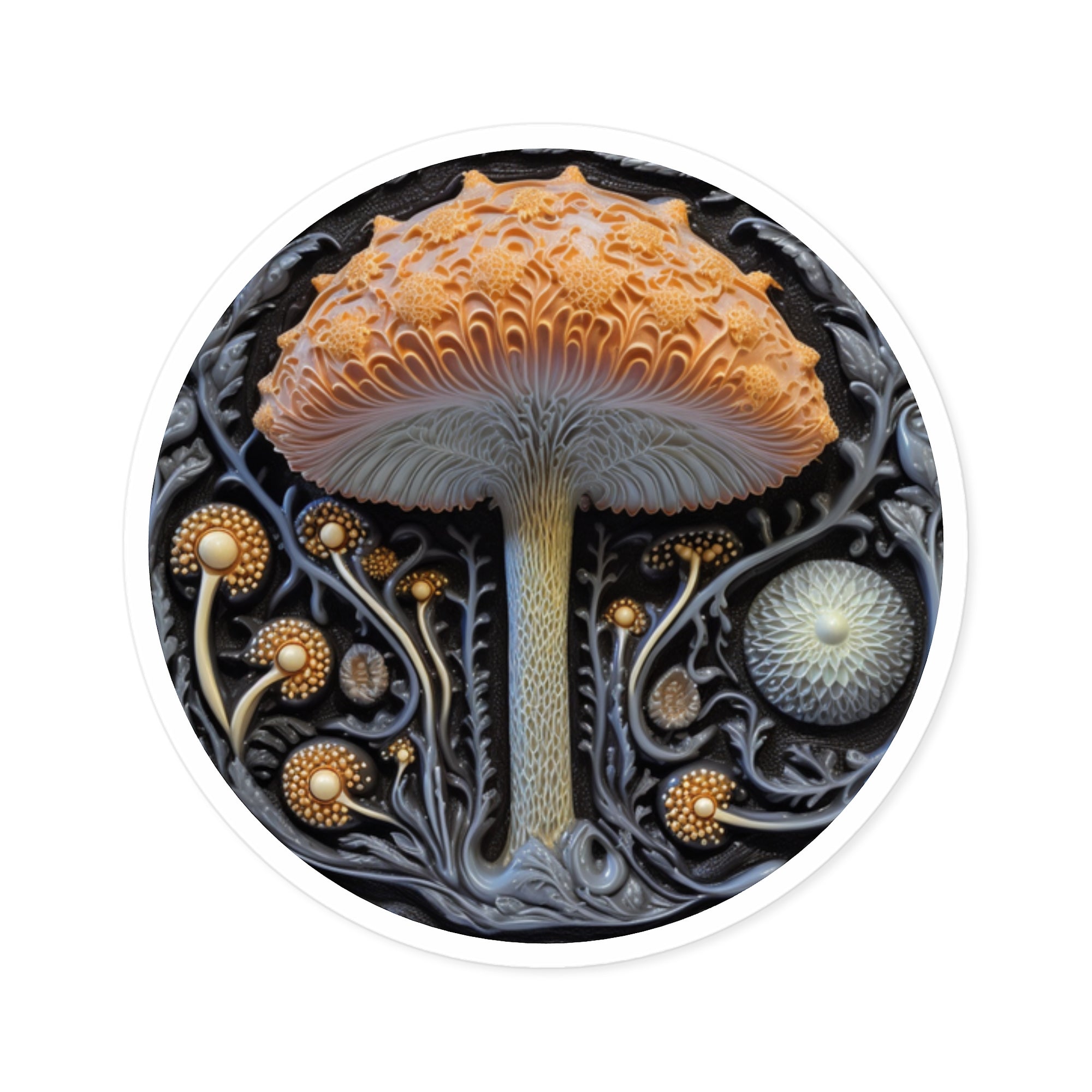 Mushroom Medallion, Fantasy Art Sticker, Laptop Decal, Dreamcore Gift
