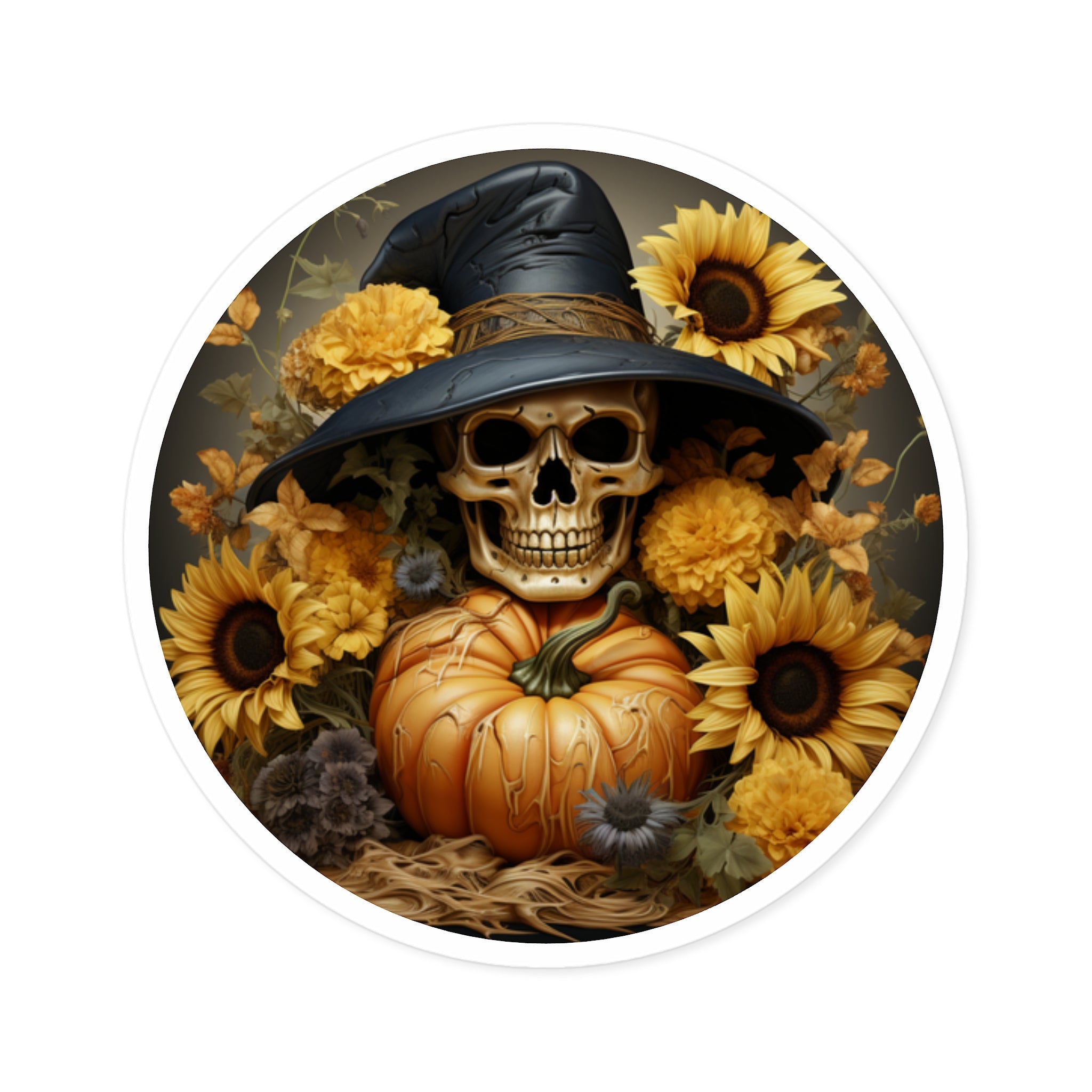 Halloween Skull Sticker, Pumpkin Witch Hat Design, Fall Floral Art, Dark Aesthetic