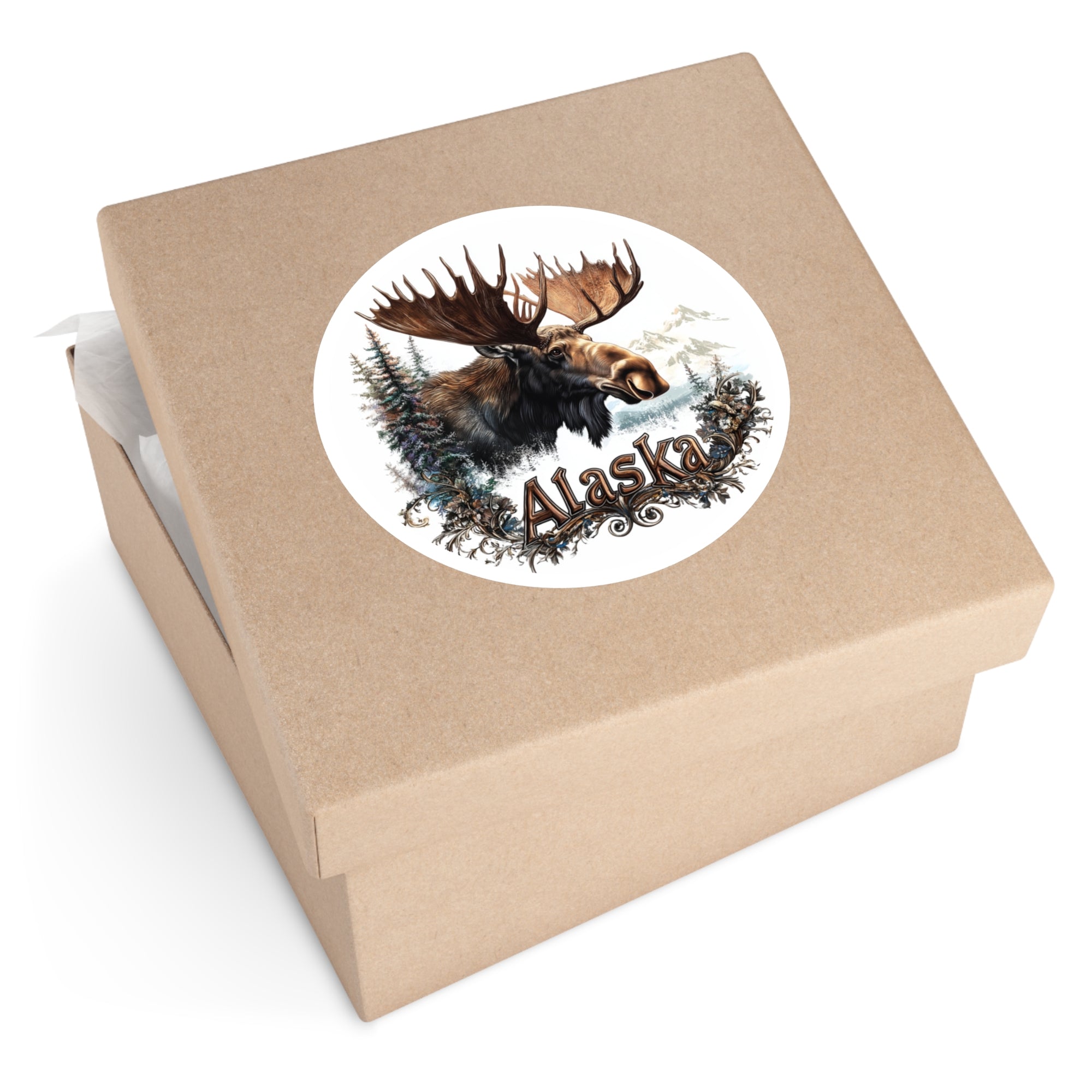 Alaska Moose Head Sticker, Rustic Wildlife Art, Forest Design, Adventure Theme