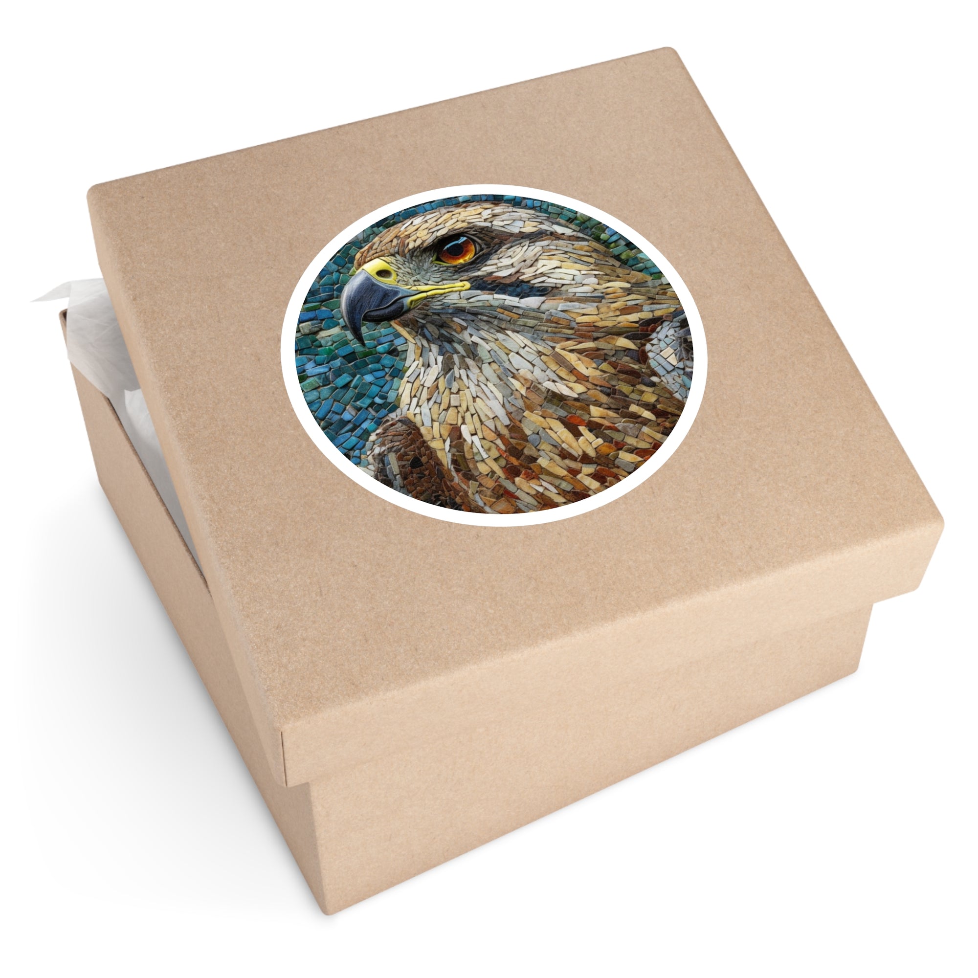 Hawk Mosaic Sticker, Detailed Art, Earth Tones, Bird Lover Gift