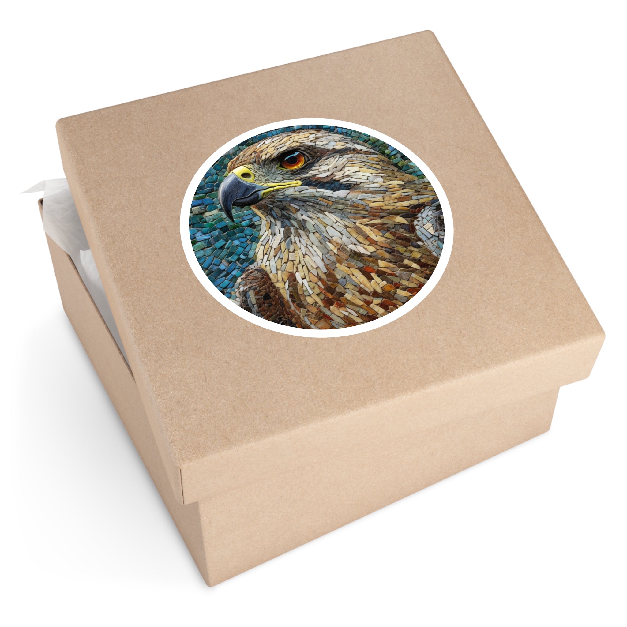 Hawk Mosaic Sticker, Detailed Art, Earth Tones, Bird Lover Gift