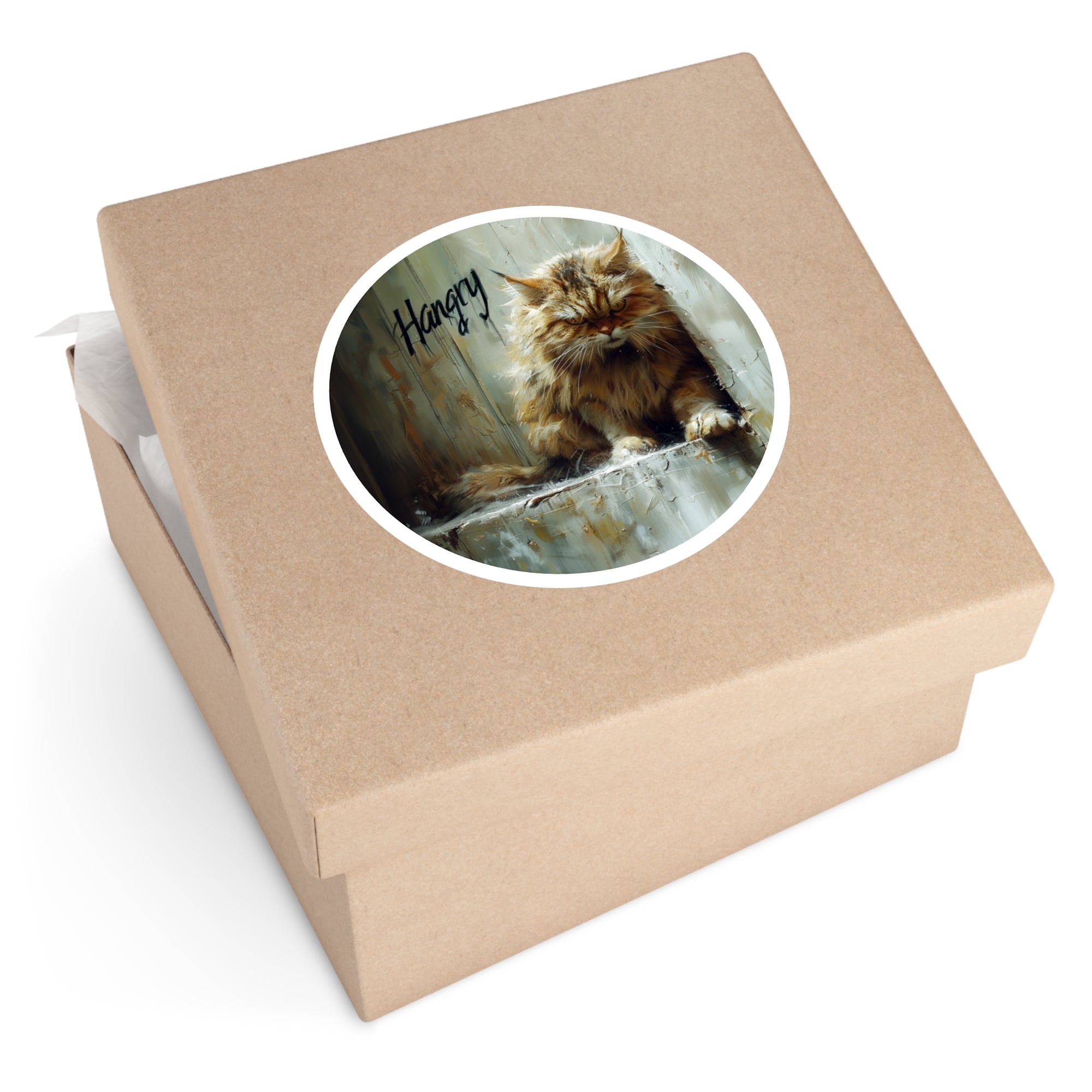 Hangry Cat Sticker, Grumpy Feline Art, Funny Mood Design, Gift Idea