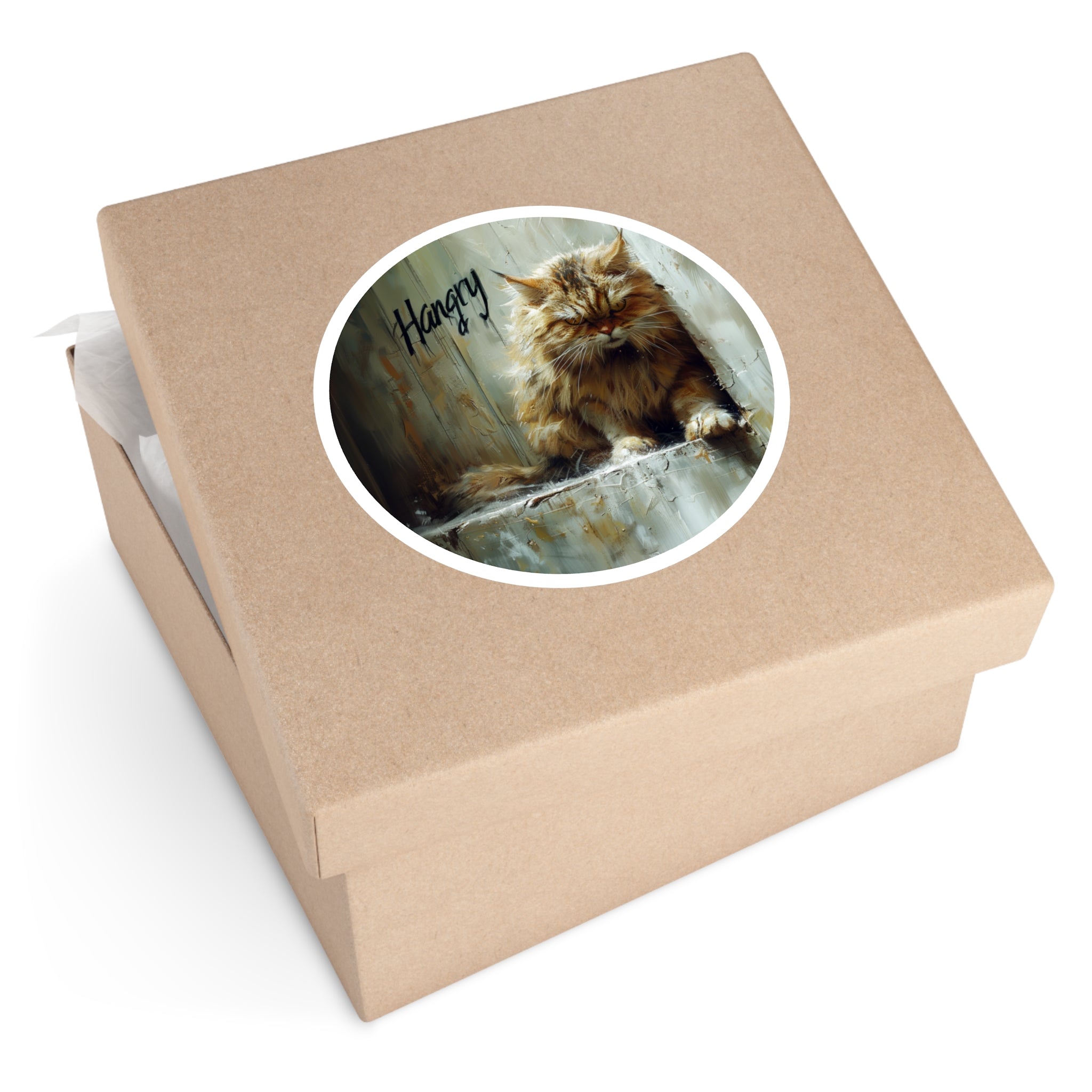 Hangry Cat Sticker, Grumpy Feline Art, Funny Mood Design, Gift Idea