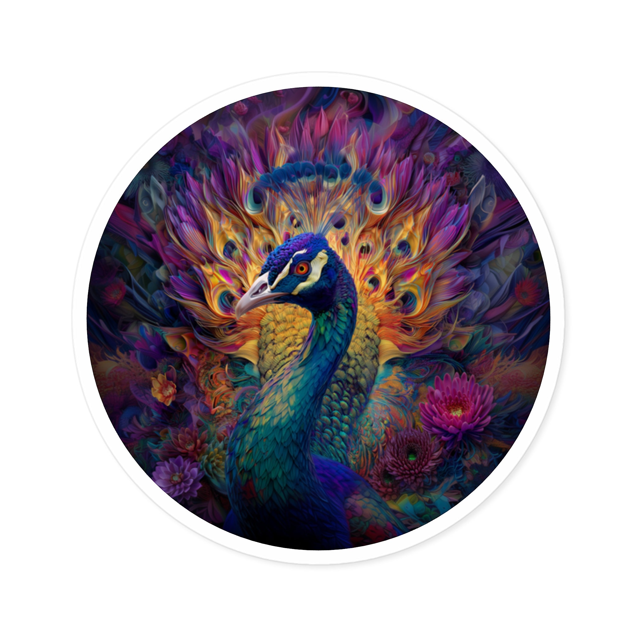 Psychedelic Peacock, Trippy Vinyl Sticker, Colorful Bird Art, Aesthetic Laptop or Bottle Design