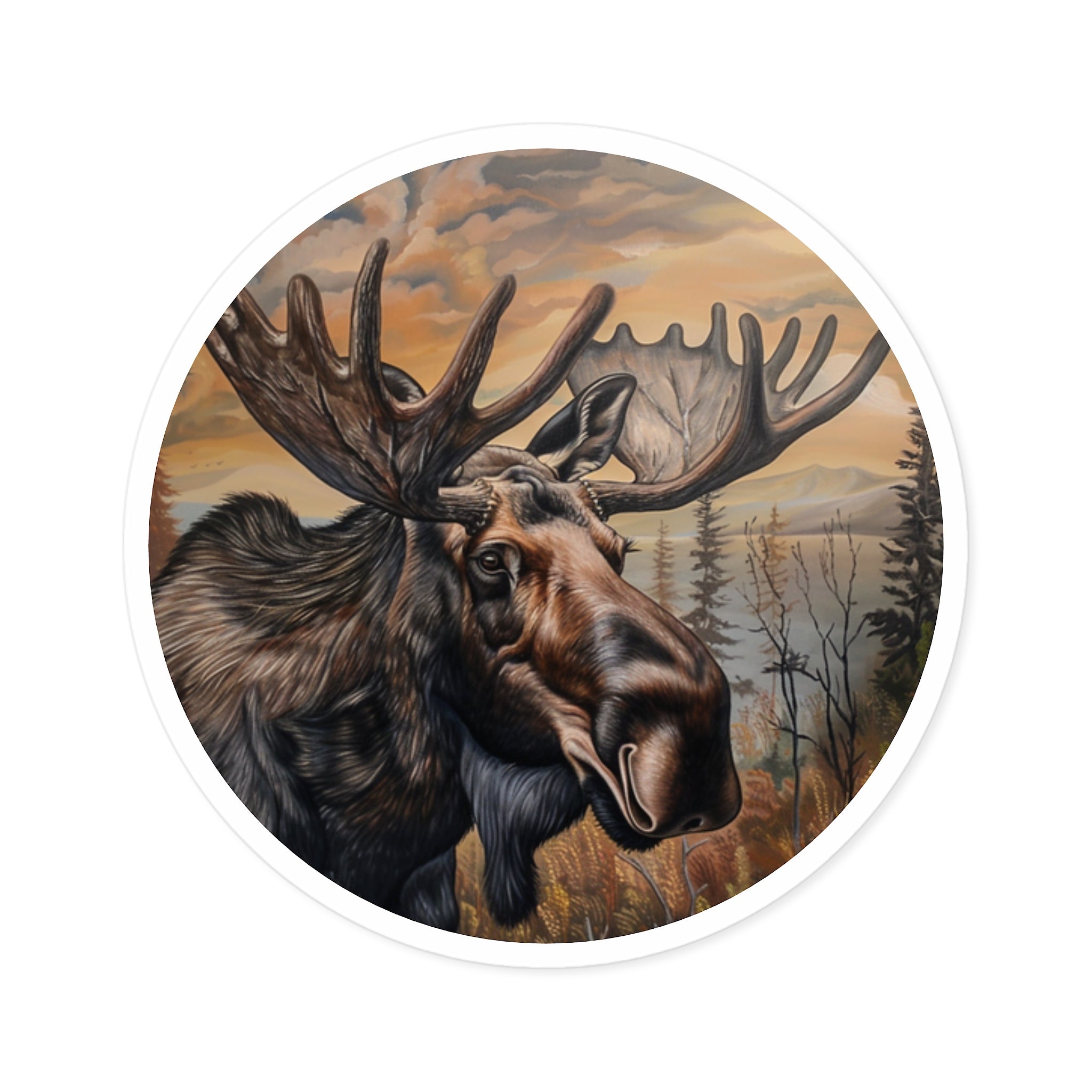 Moose in the Wild Sticker, Realistic Painting Design, Nature Art, Wilderness Scene