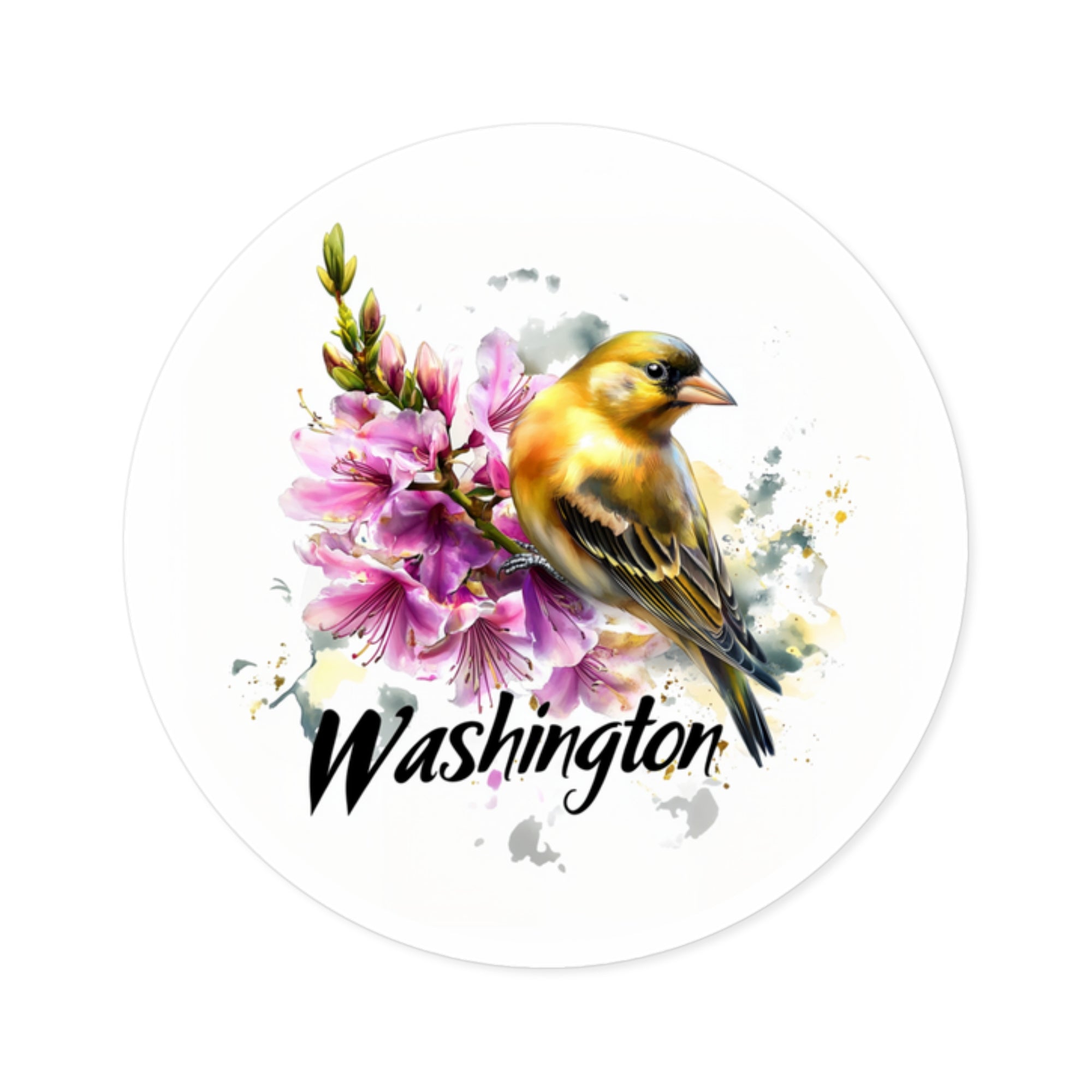 Washington Goldfinch Sticker, State Bird Design, Floral Nature Art, Colorful Wildlife