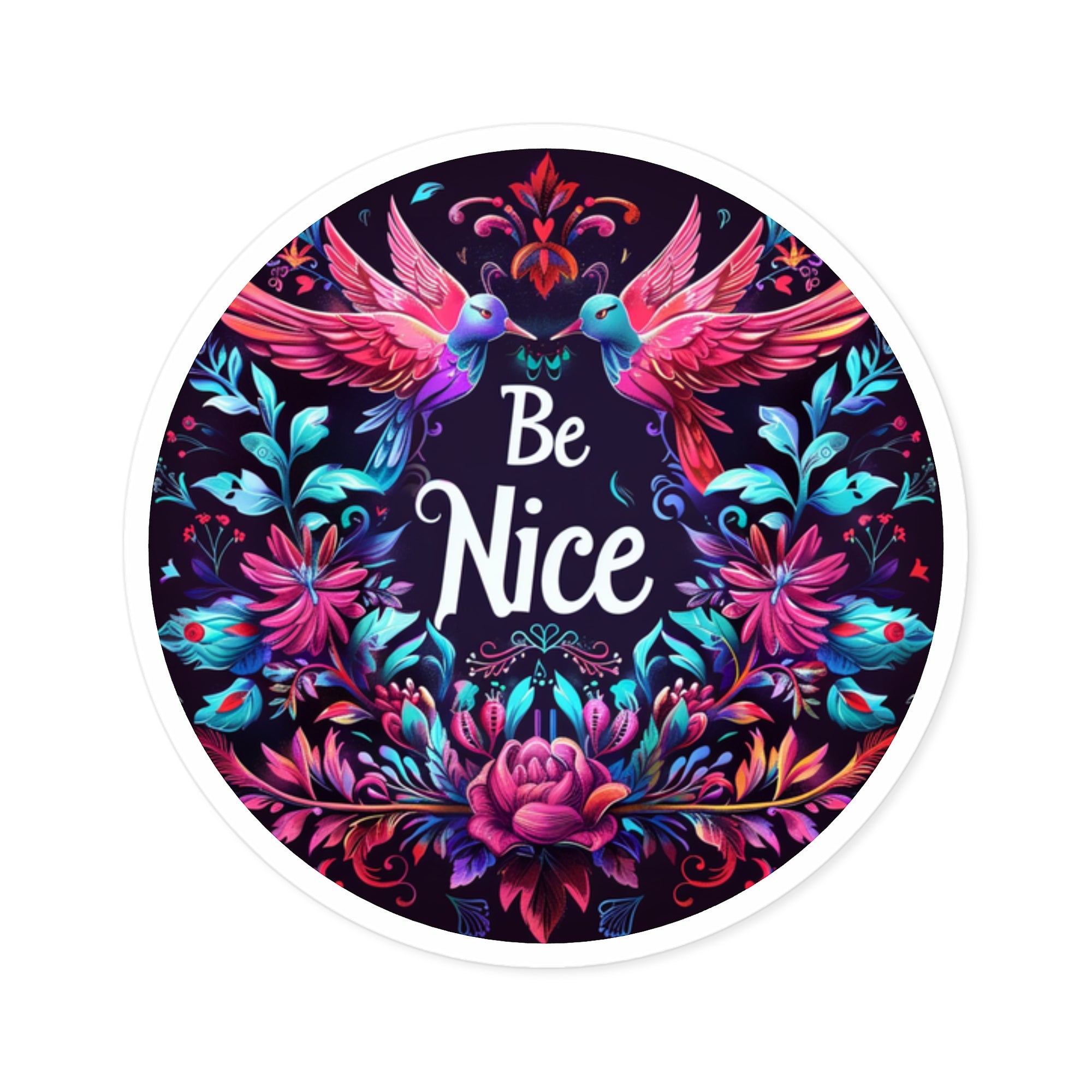 Be Nice Floral Sticker, Positive Quote Art, Colorful Flower Design, Uplifting Gift