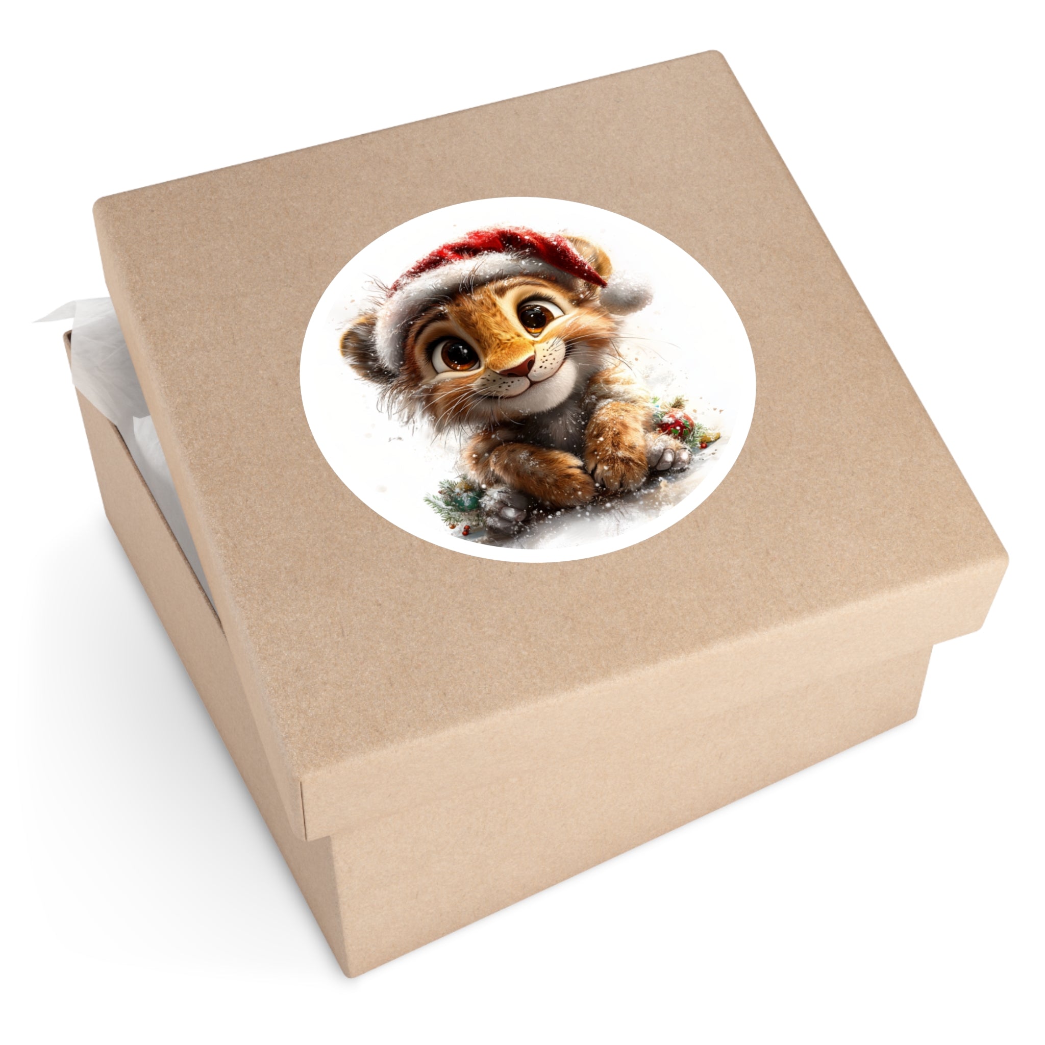 Christmas Lion Cub Sticker, Adorable Animal Art, Festive Season Design, Cute Gift