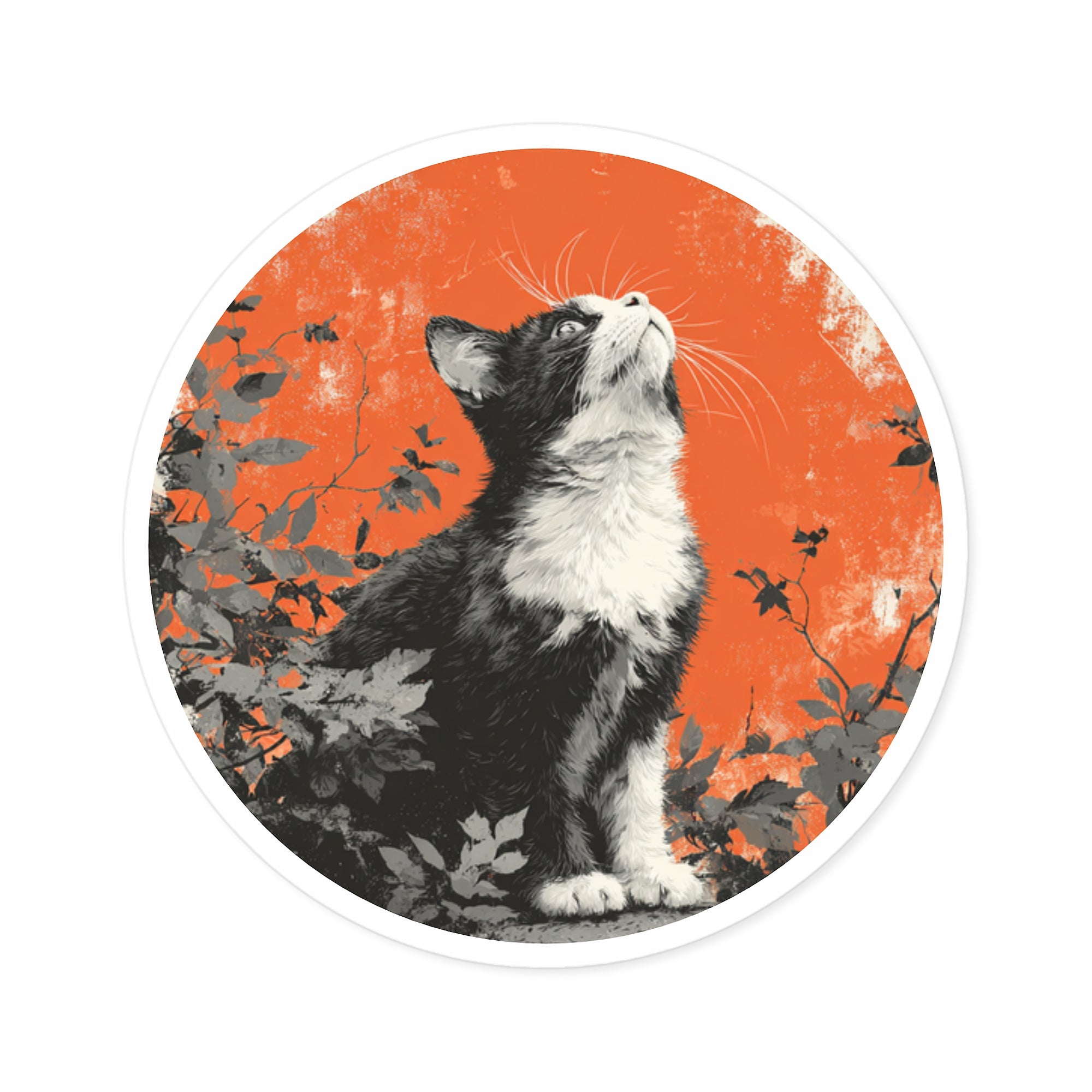 Curious Cat Sticker, Autumn Orange Accent, Cozy Fall Art