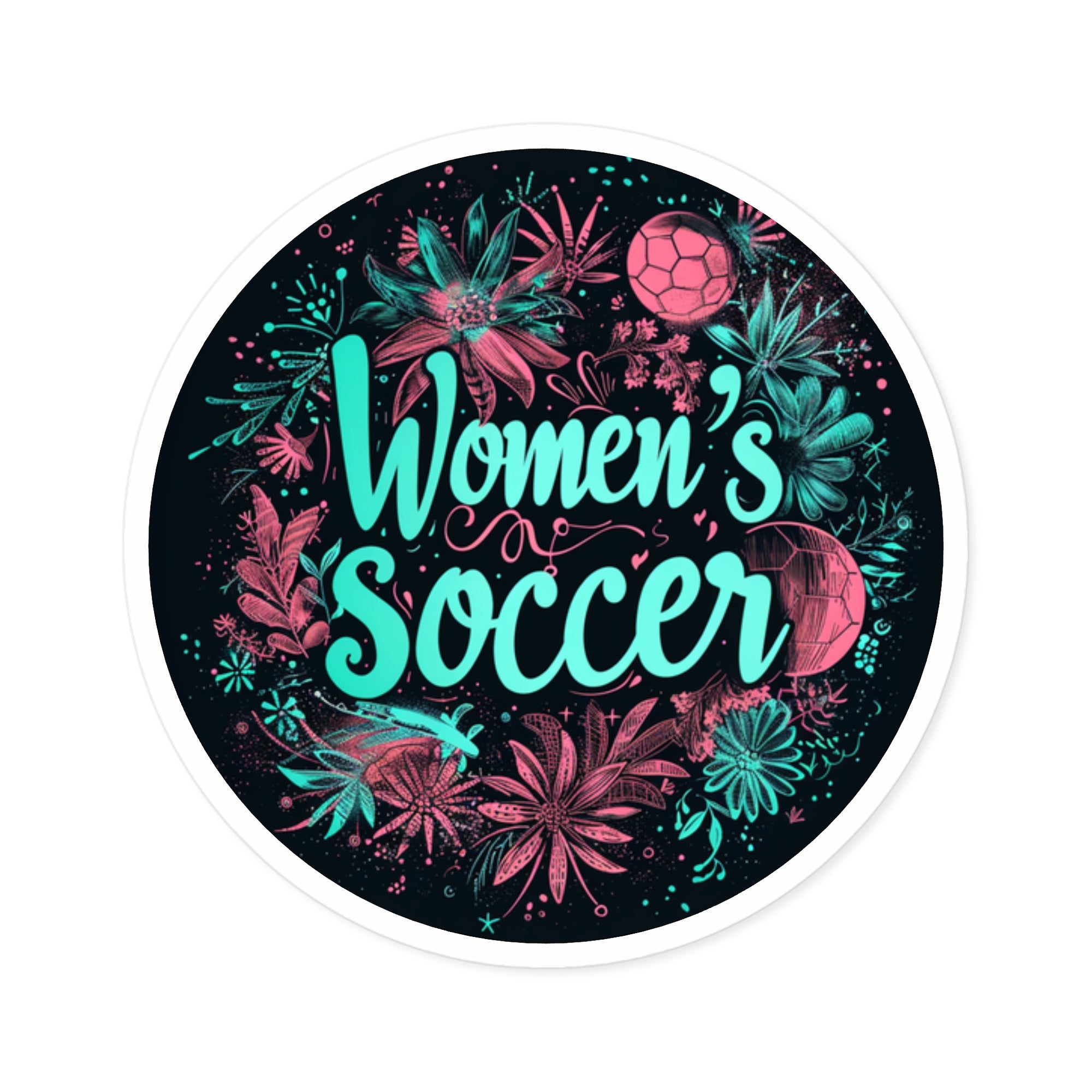 Women’s Soccer Sticker, Floral Ball Art, Sports Design, Gift Idea