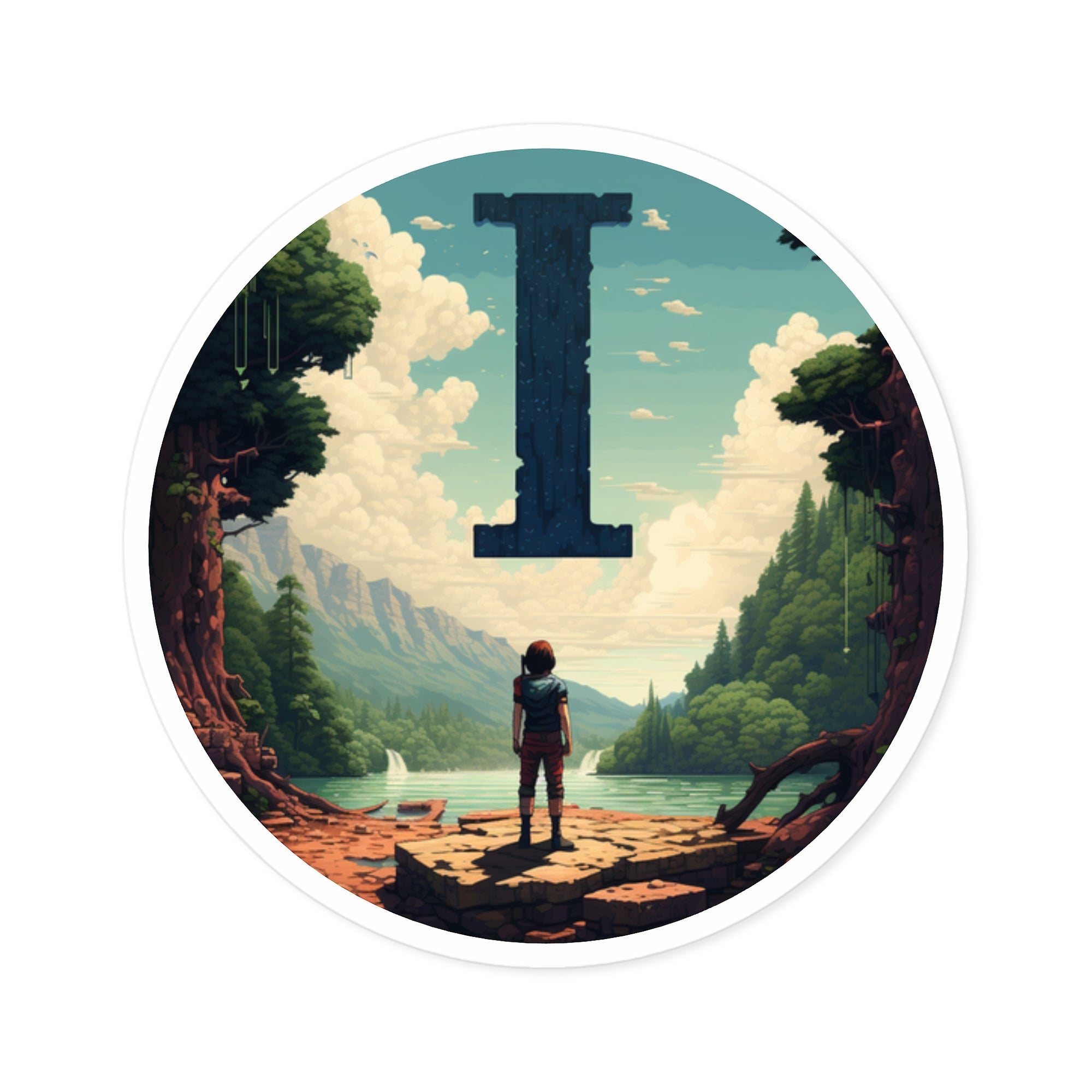 Letter I 8-Bit Design, Retro Pixel Art Sticker, Gamer Aesthetic