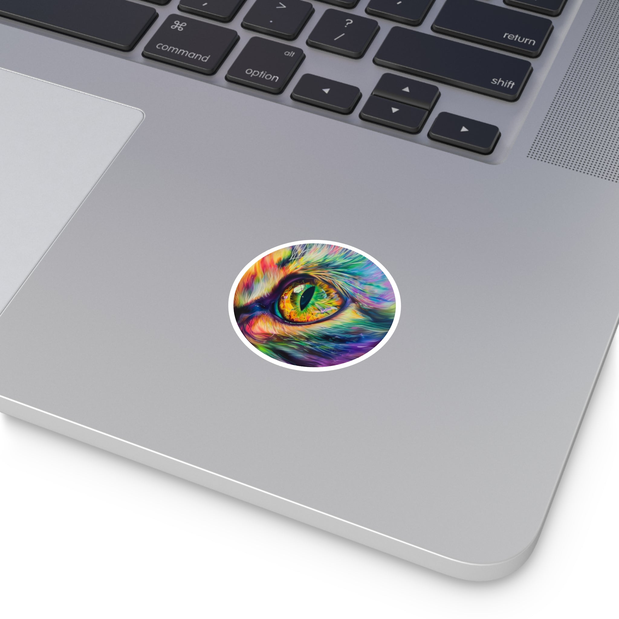 Rainbow Cat Eye Sticker, Trippy Animal Design, Vibrant Color Art