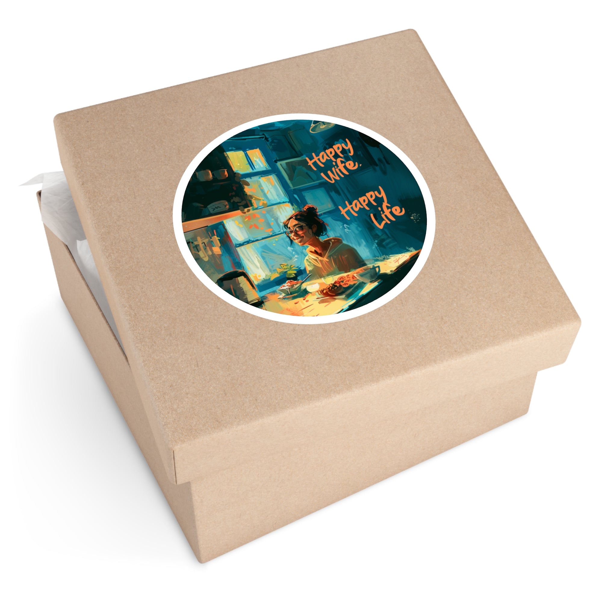 Happy Wife Happy Life sticker, cheerful art, kitchen decor, fun gift