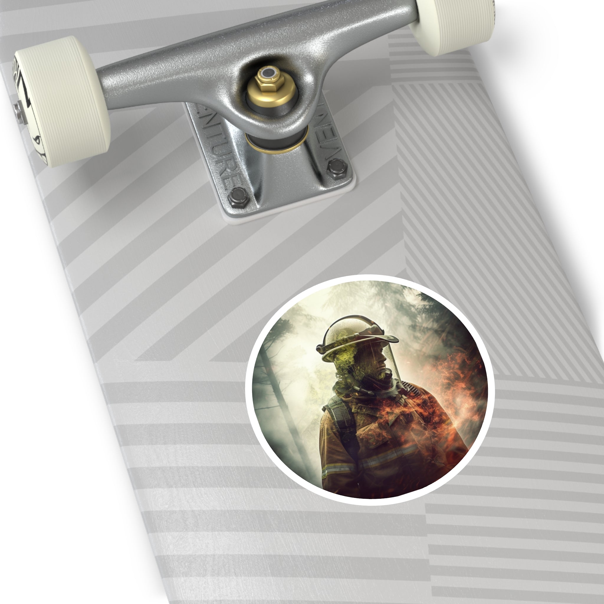 Firefighter Forest Sticker, Double Exposure Art, Nature Theme, Brave Gift