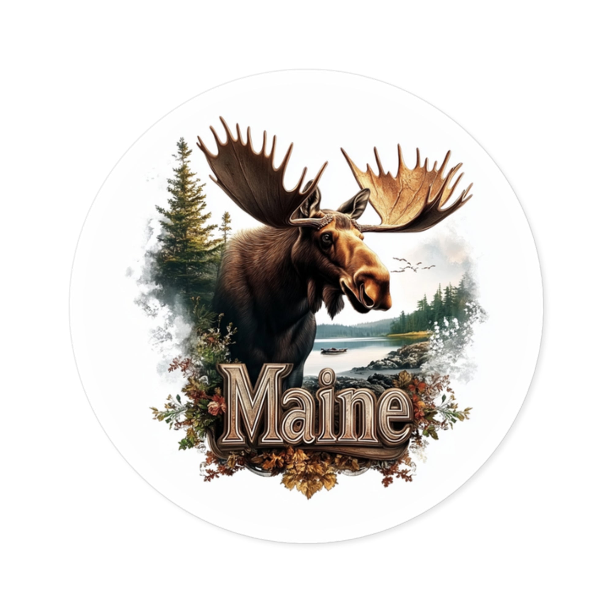Maine Moose Head Sticker, Nature Art, Rustic State Design, Wildlife Theme